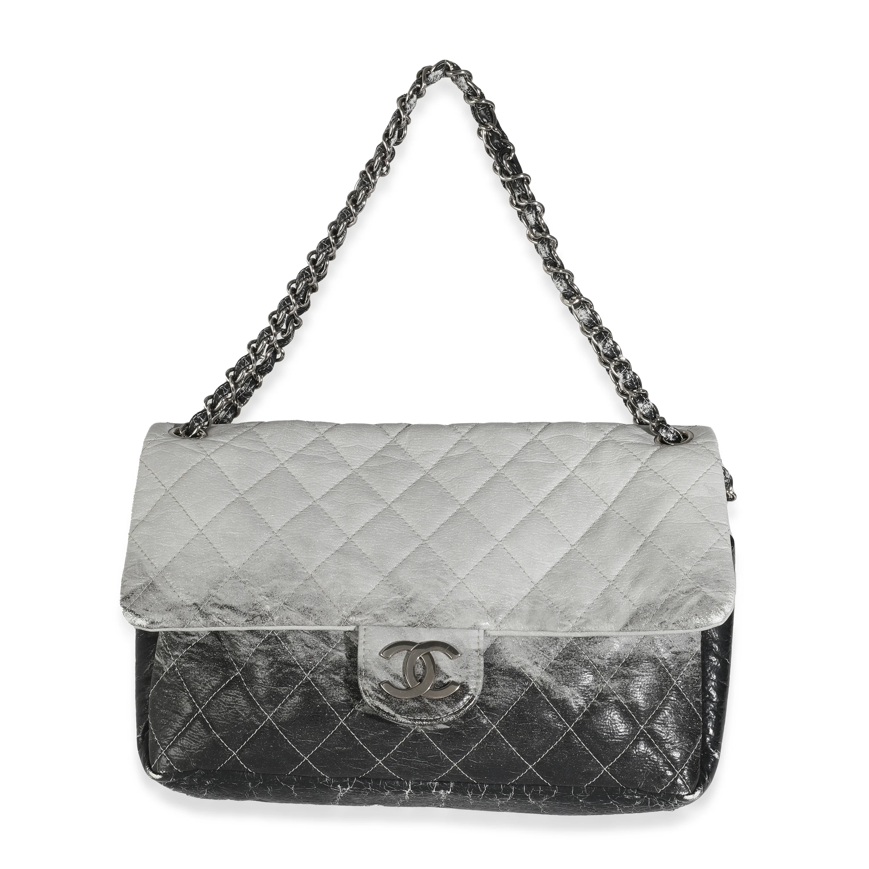 Black Quilted Vinyl Jumbo Melrose Degrade Flap Bag