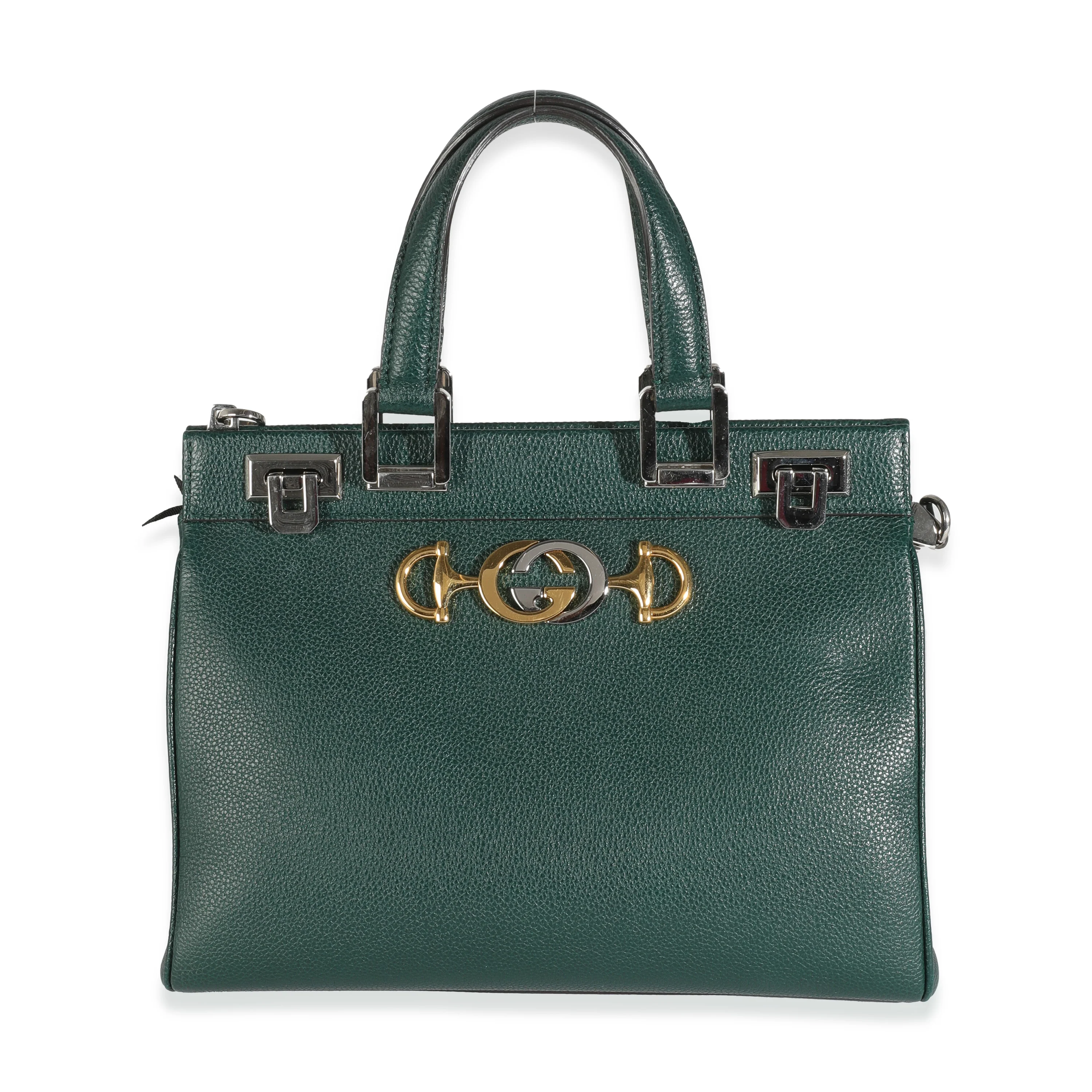 Dark Green Grainy Calfskin Small Zumi Top Handle Bag