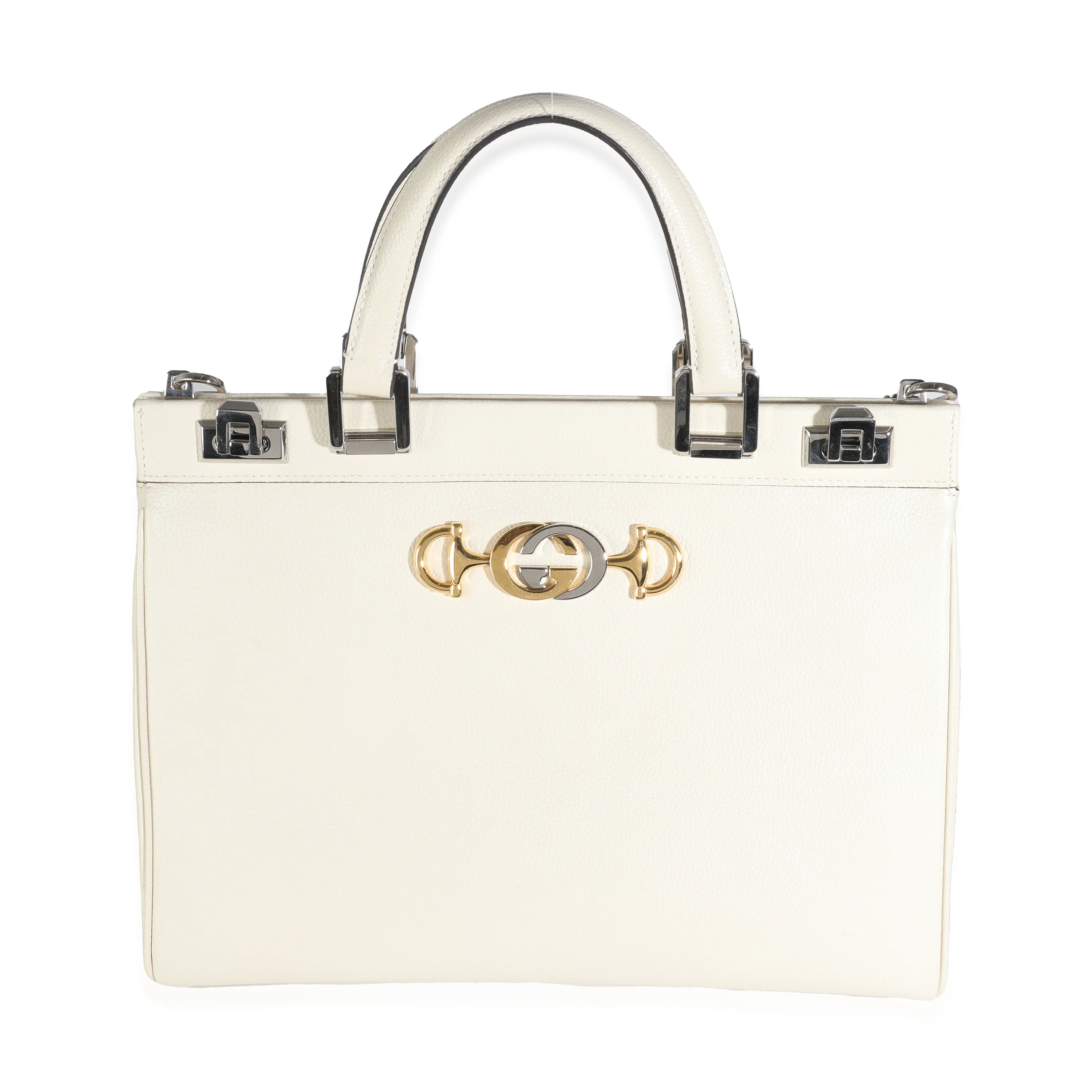 Mystic White Grainy Calfskin Medium Zumi Top Handle Bag