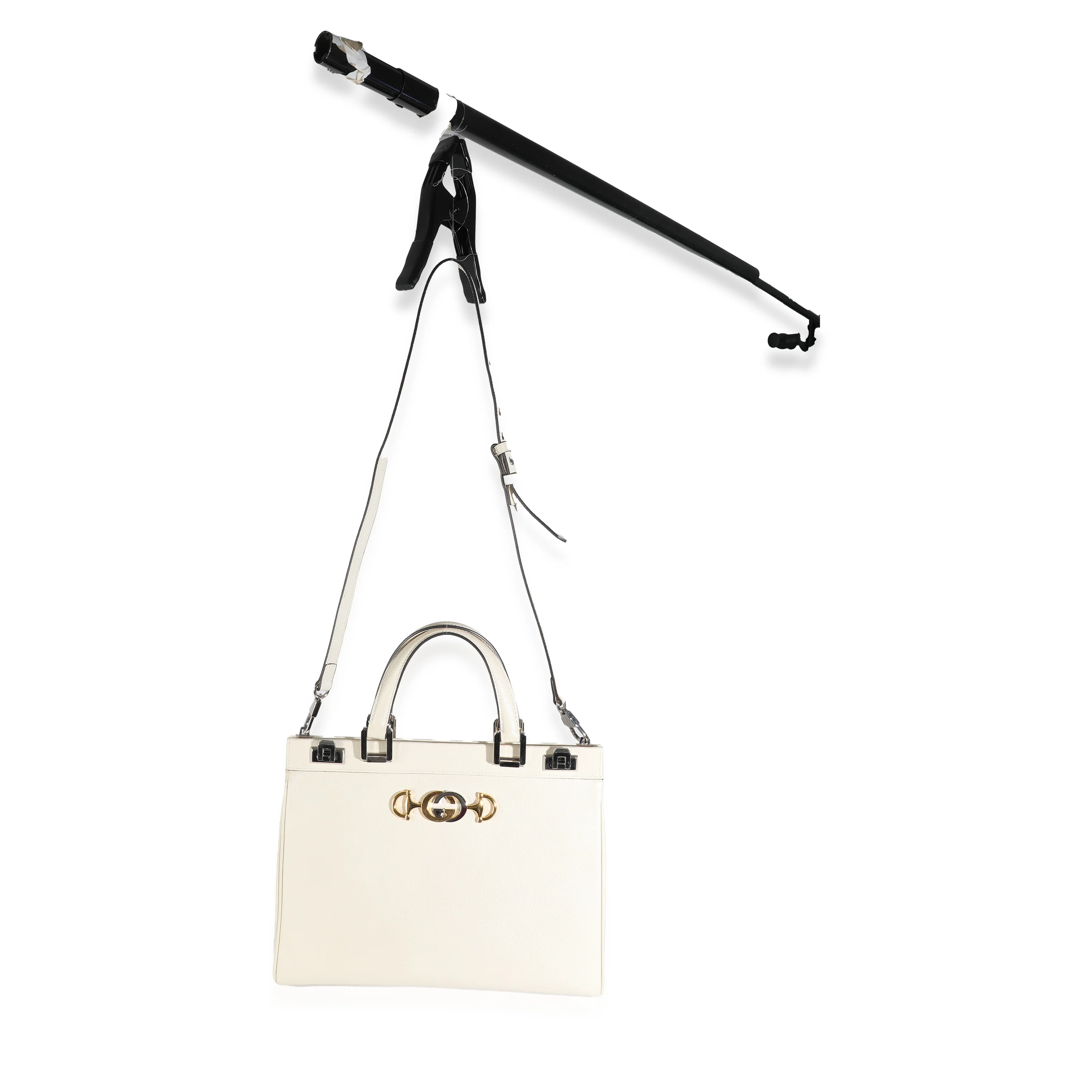 Mystic White Grainy Calfskin Medium Zumi Top Handle Bag - Image 5