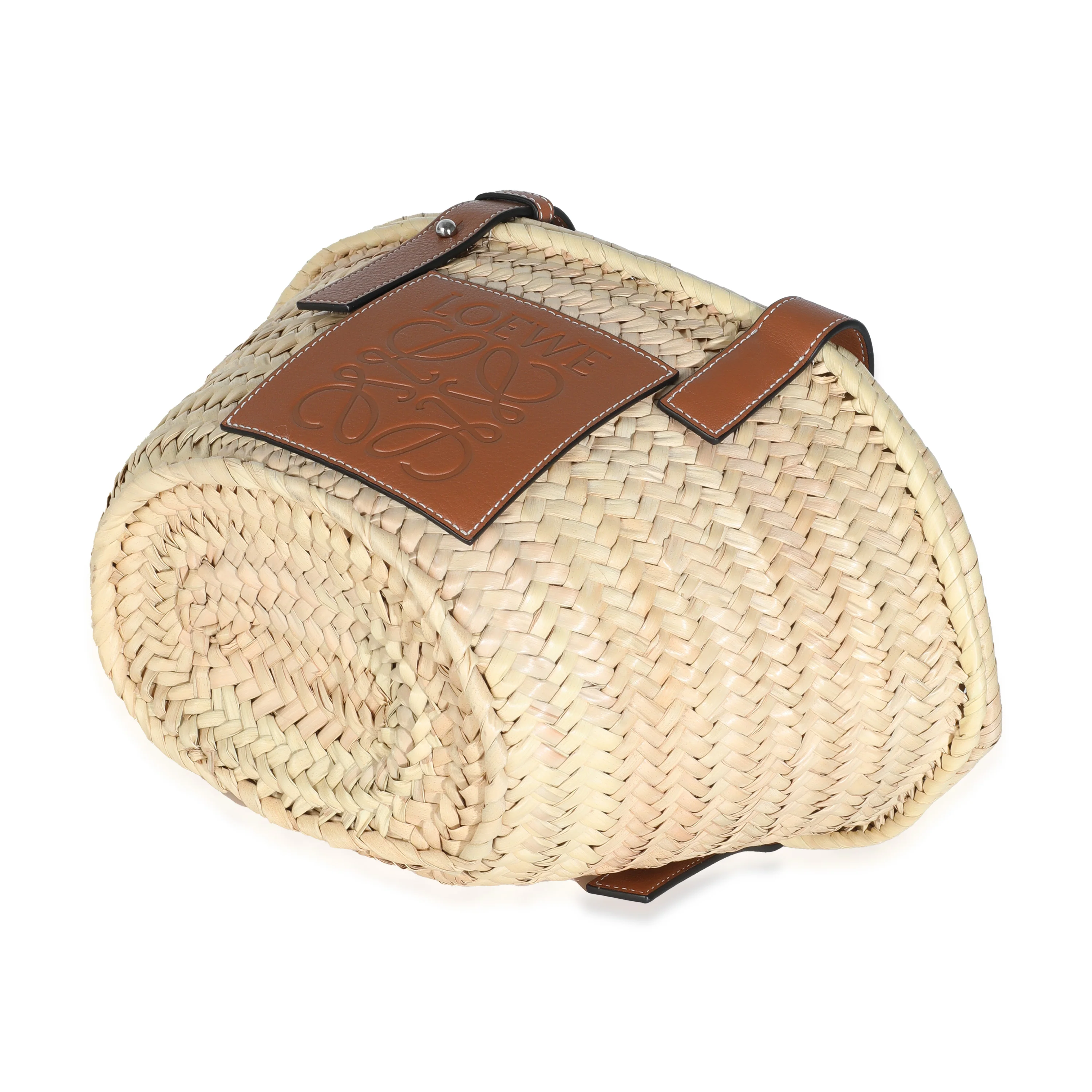 Tan Calfskin Beige Raffia Small Anagram Basket Tote - Image 7