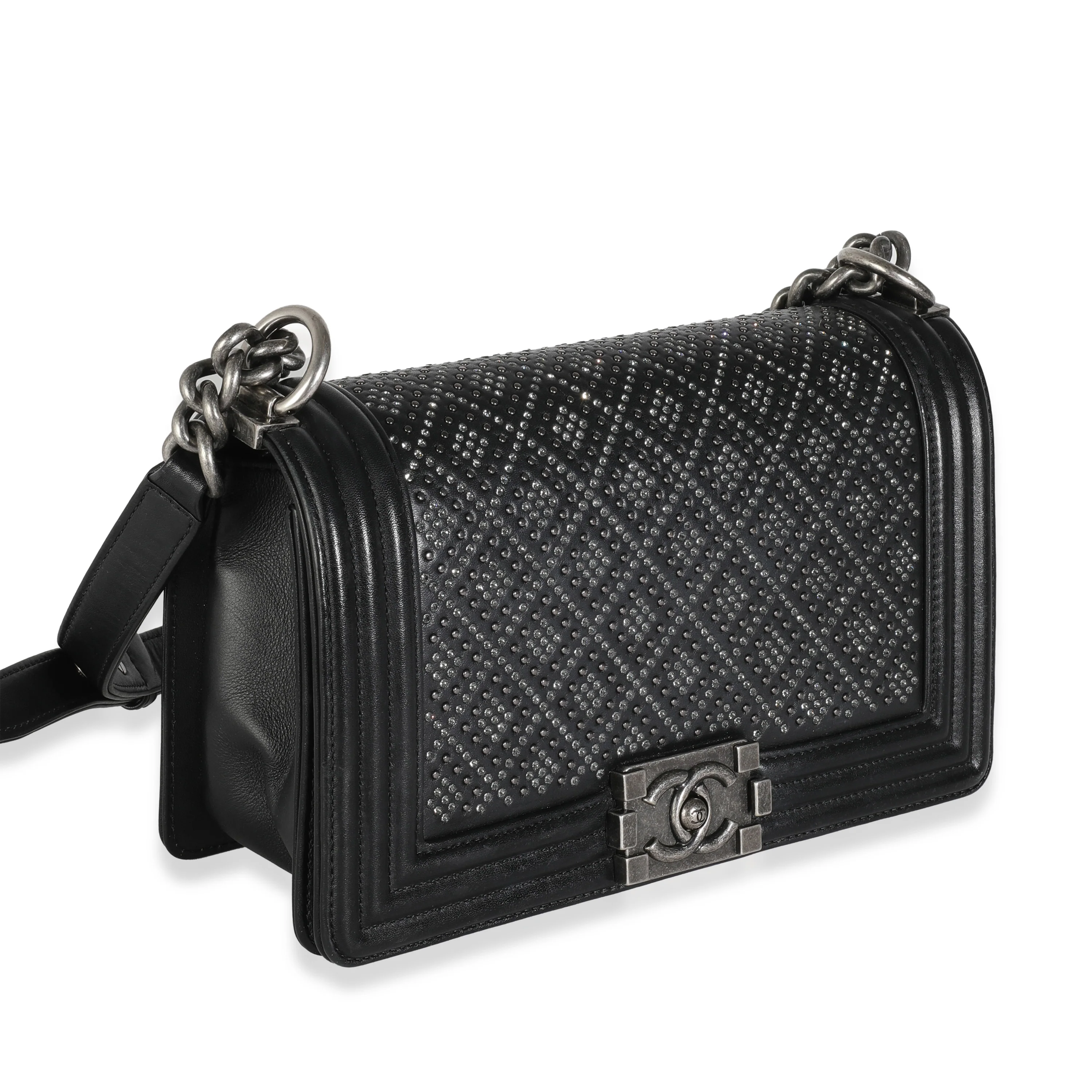 Black Studded Lambskin Medium Boy Bag - Image 3
