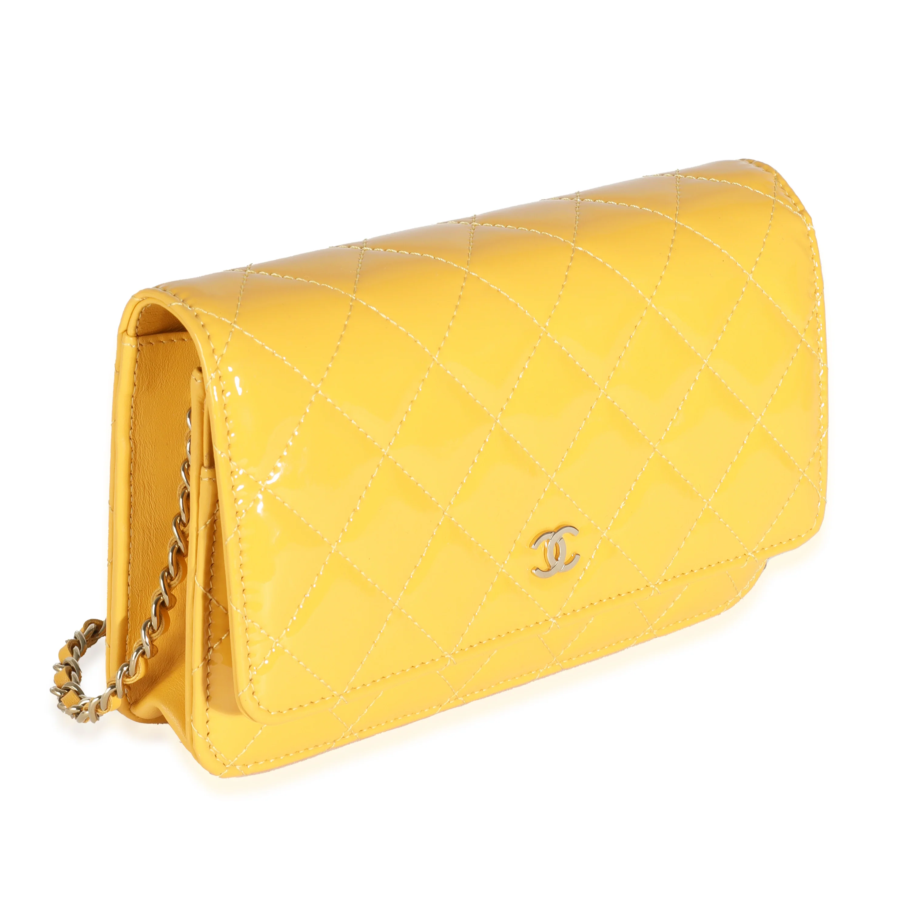 23A Yellow Quilted Patent Classic Wallet On Chain - Image 3