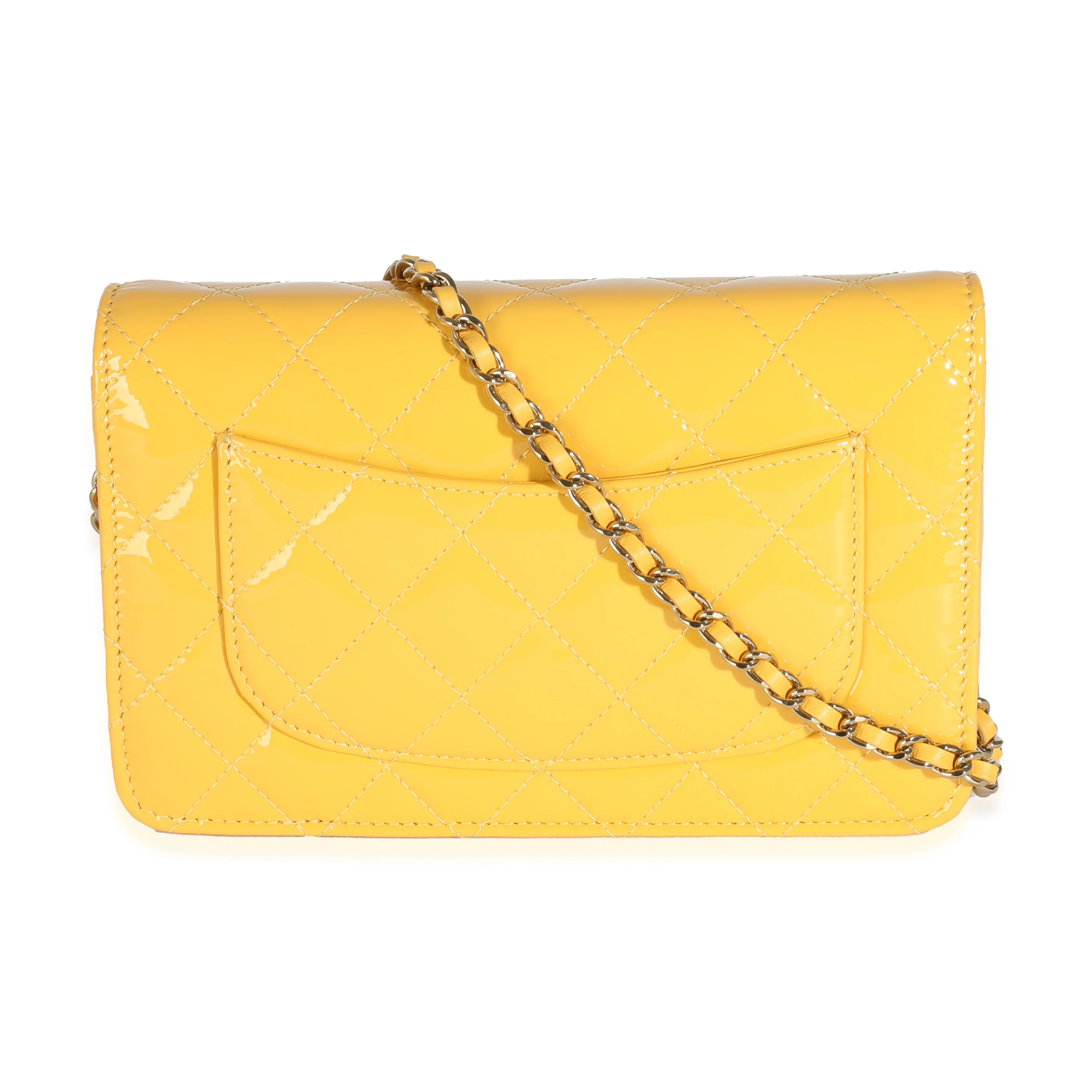 23A Yellow Quilted Patent Classic Wallet On Chain - Image 4