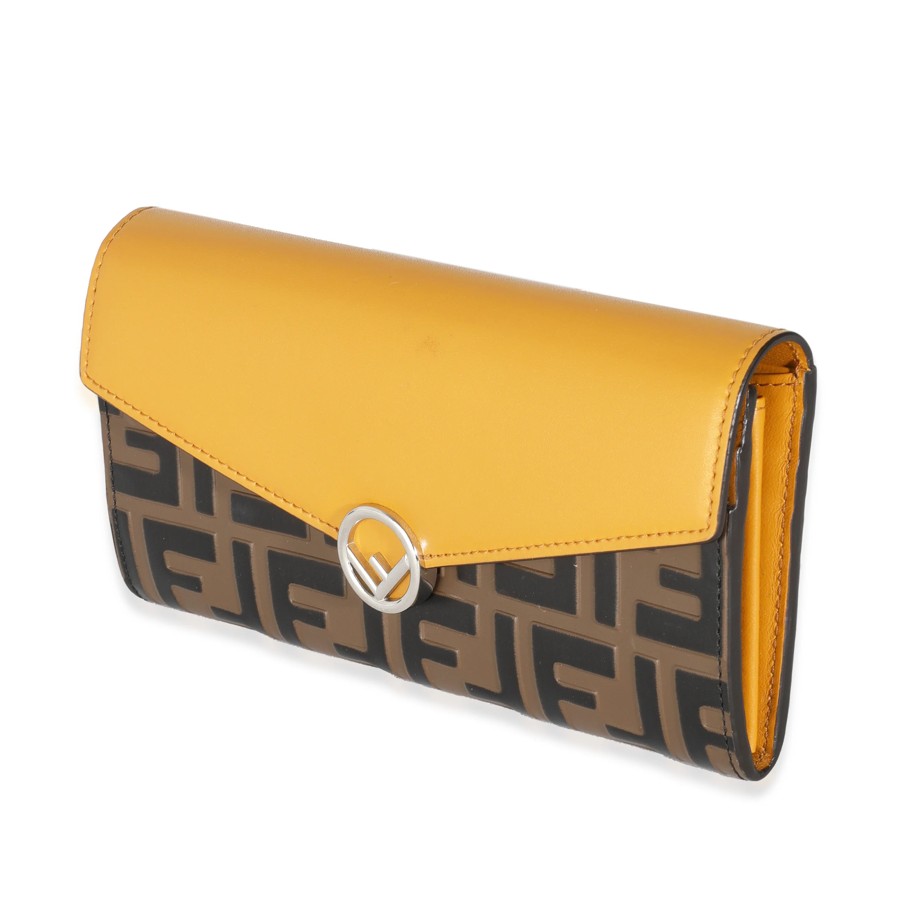 Brown Yellow FF 1974 Embossed Leather Continental Envelope Wallet - Image 2