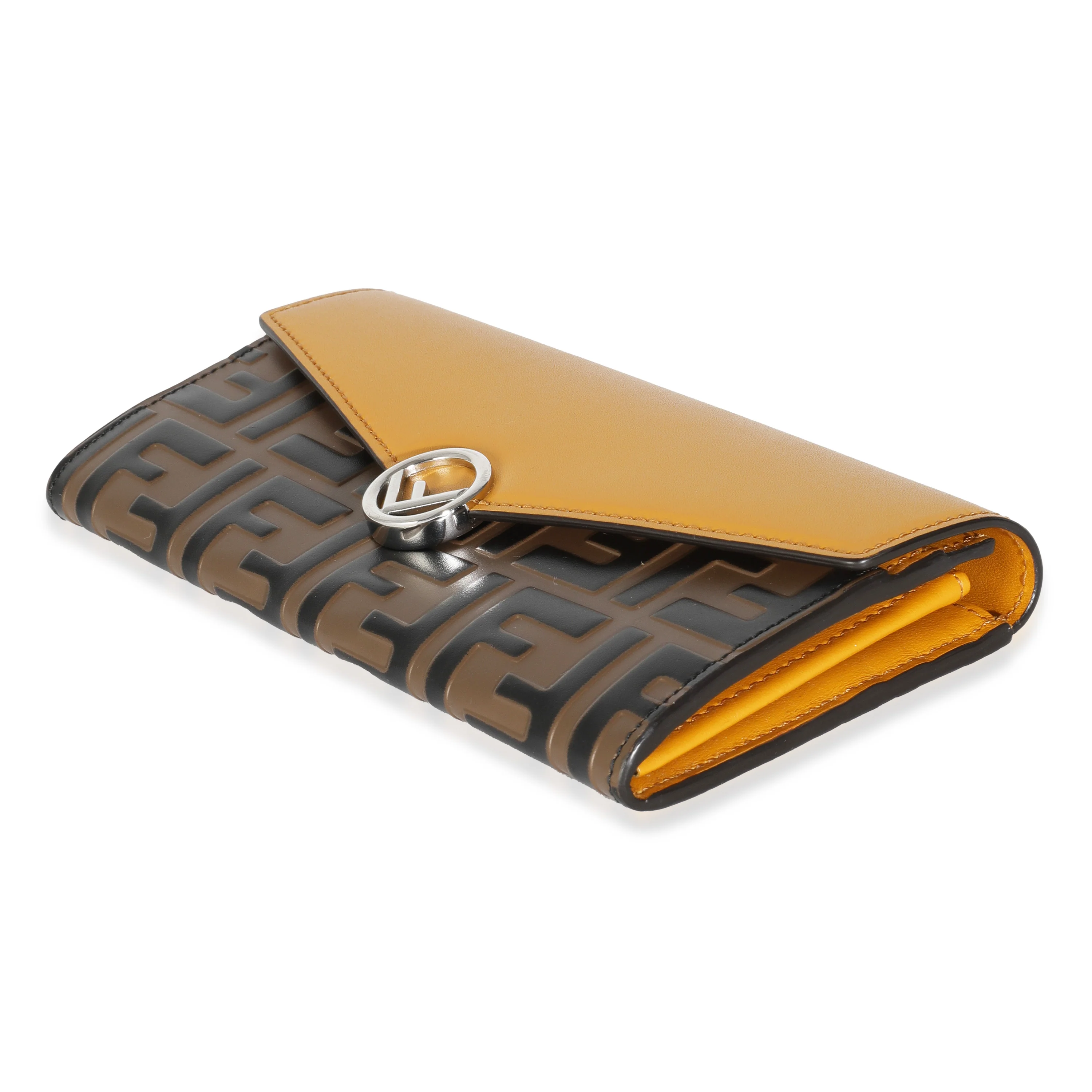 Brown Yellow FF 1974 Embossed Leather Continental Envelope Wallet - Image 5