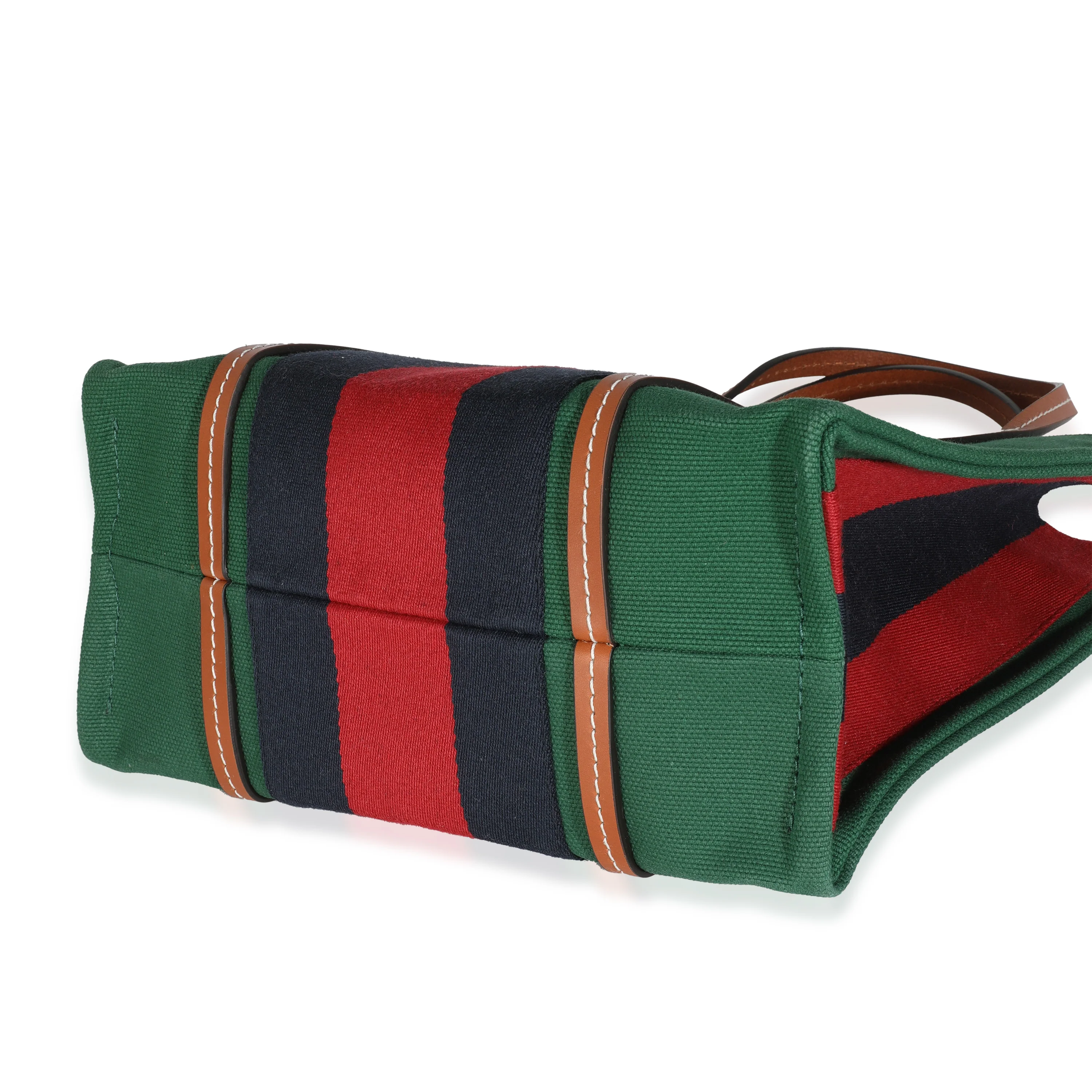 Brown Calfskin Green Red Canvas Web Small Interlocking G Tote - Image 7