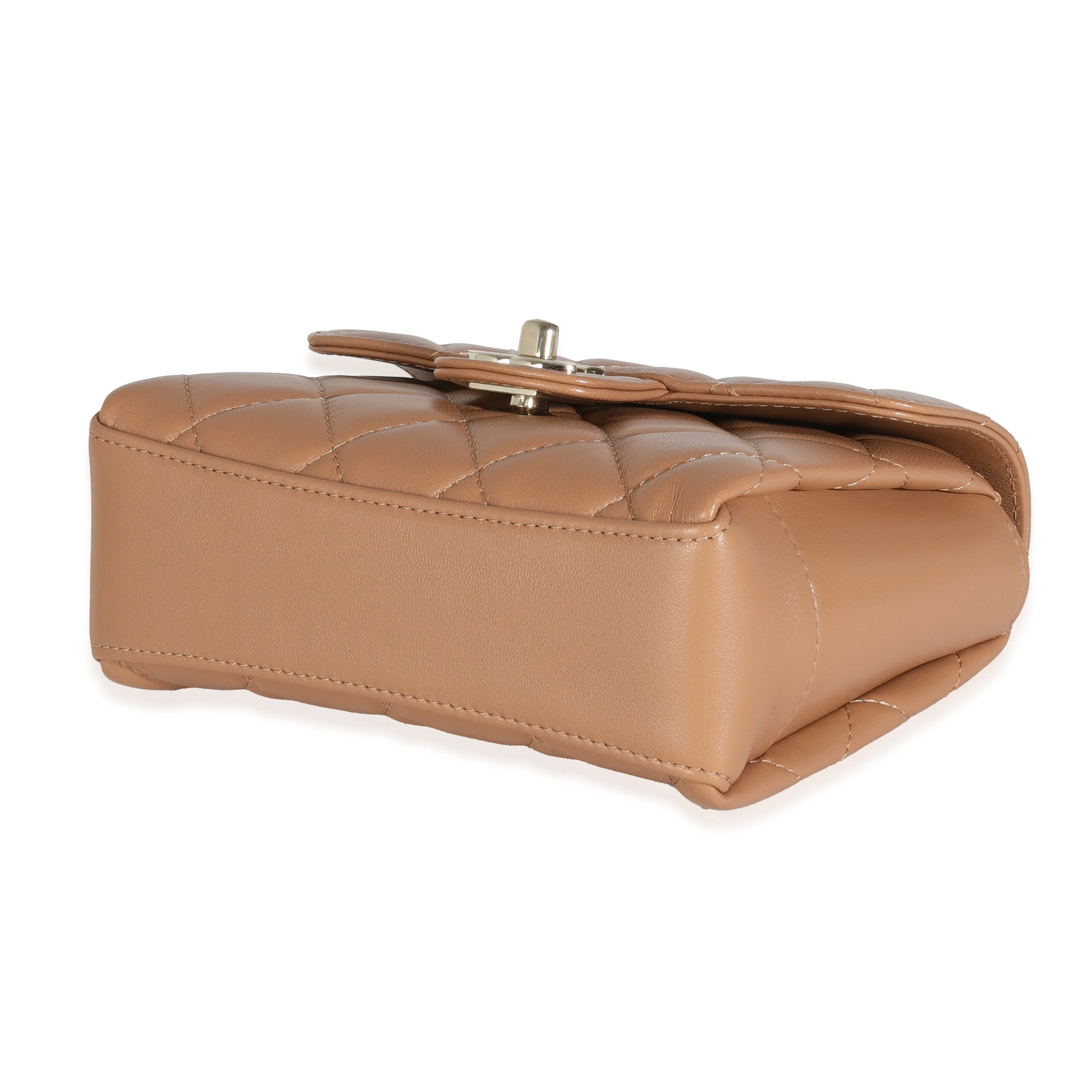 Dark Beige Quilted Lambskin Mini Flap With Top Handle - Image 7