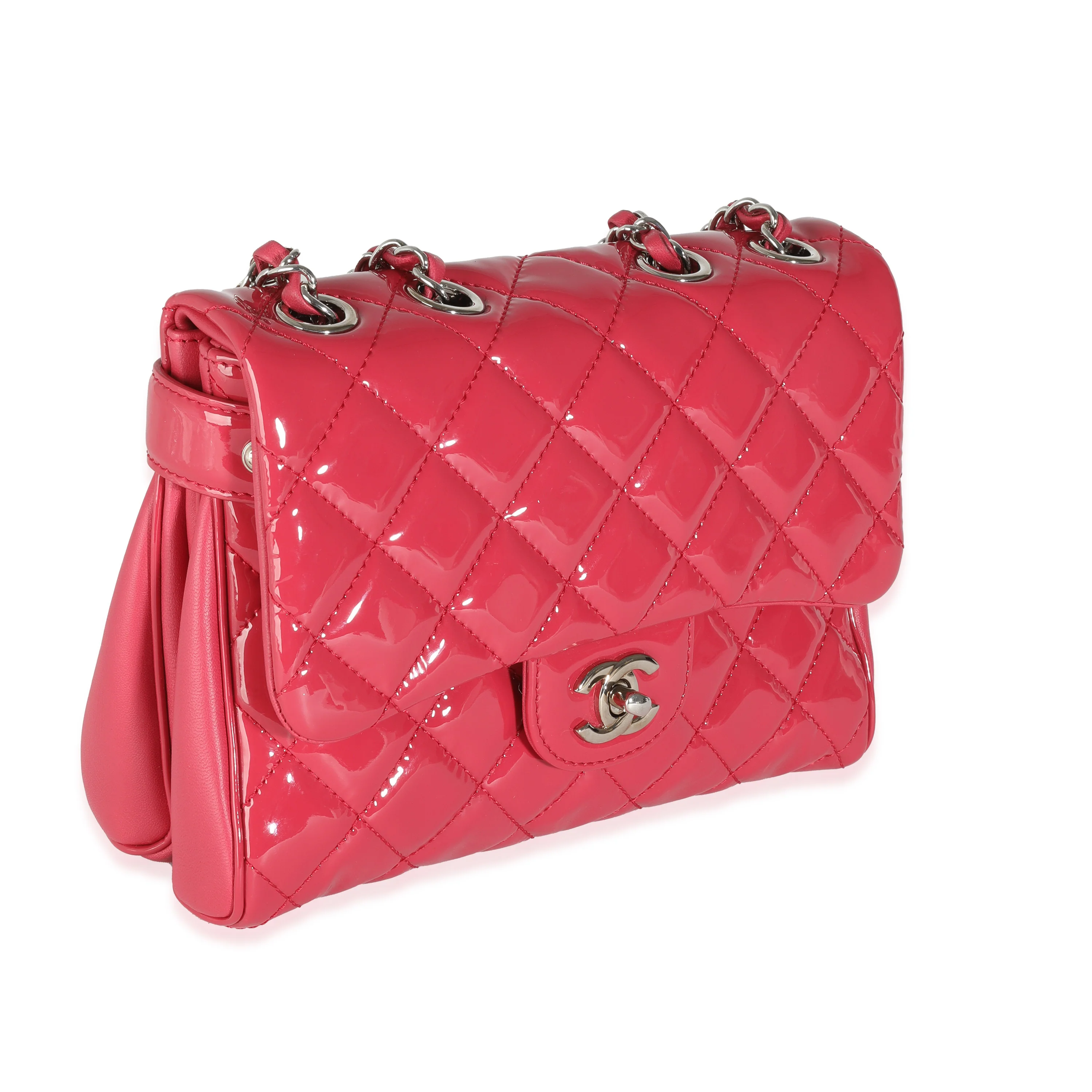 Dark Pink Quilted Patent Small Rock In Rome Single Flap Bag - Image 3