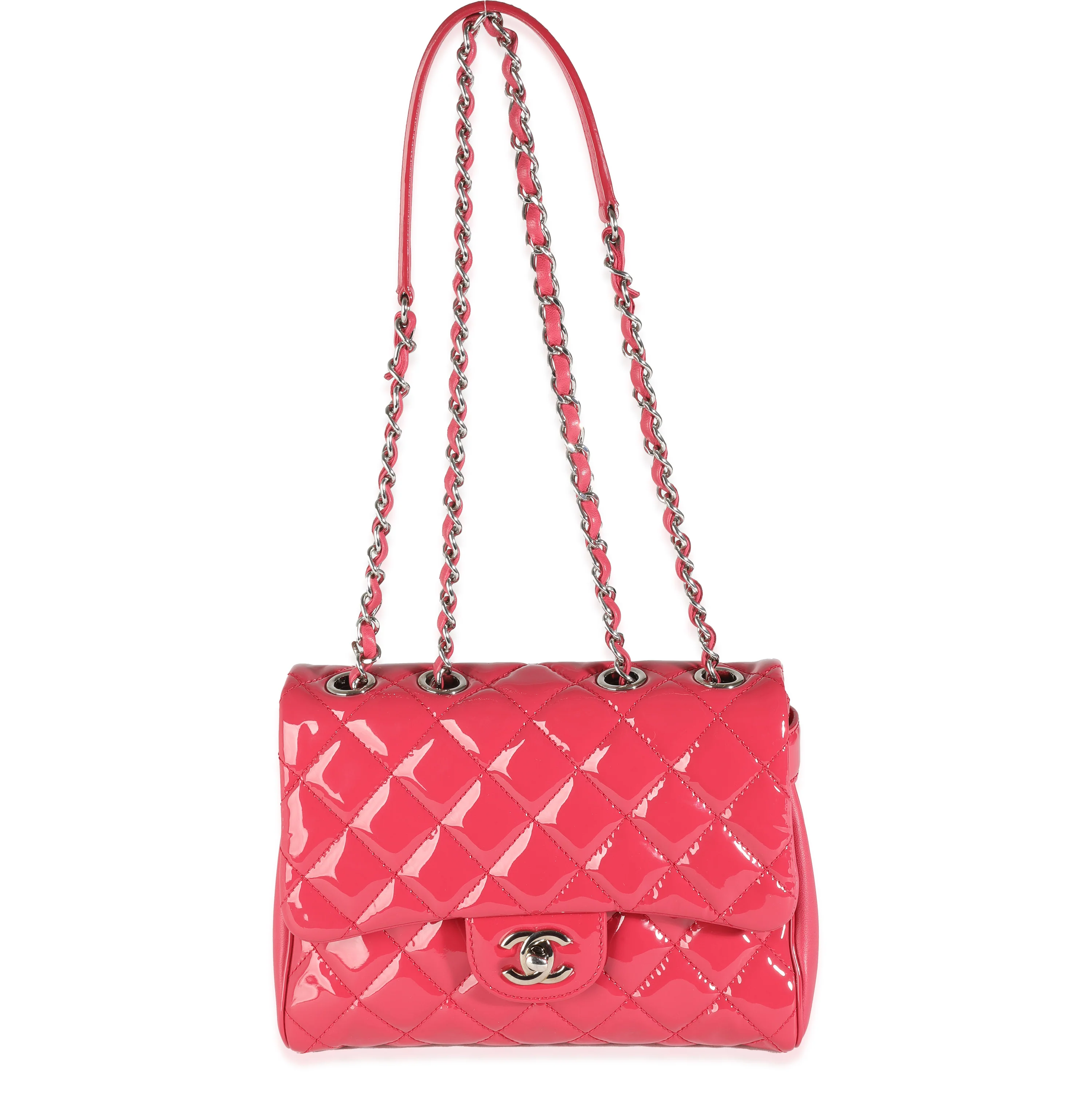 Dark Pink Quilted Patent Small Rock In Rome Single Flap Bag - Image 8