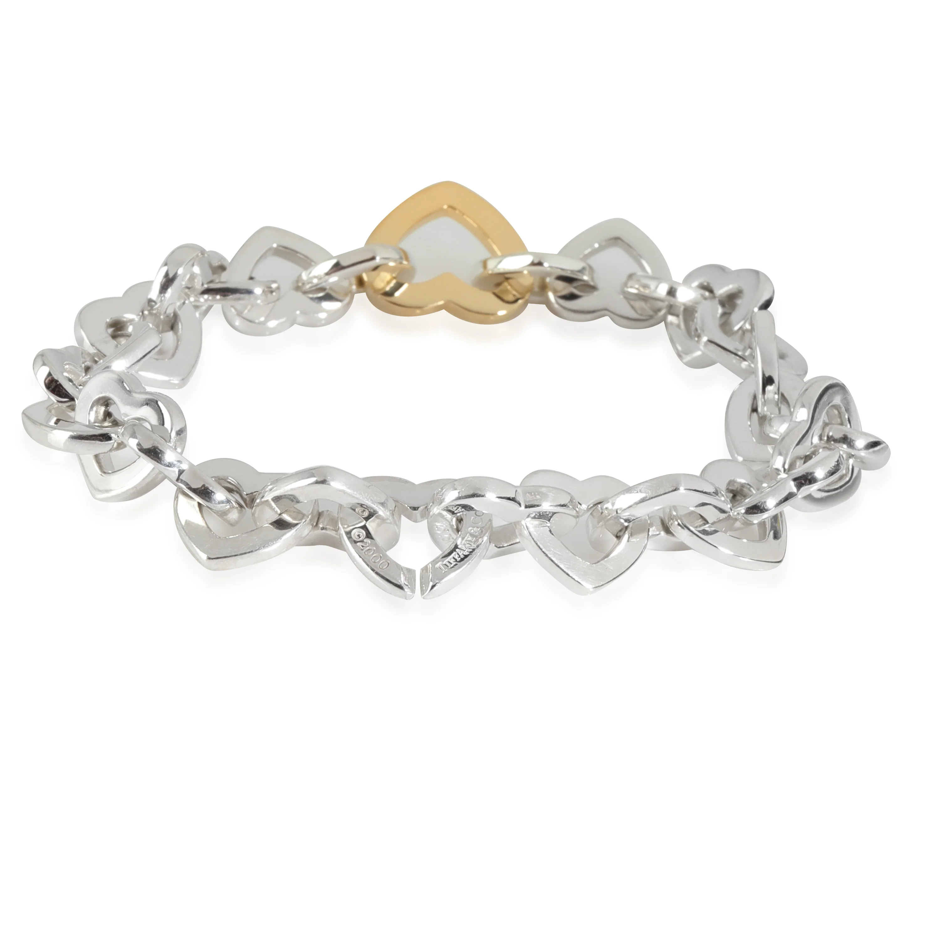 Heart Link 18K Yellow Gold & Sterling Silver Bracelet - Image 3