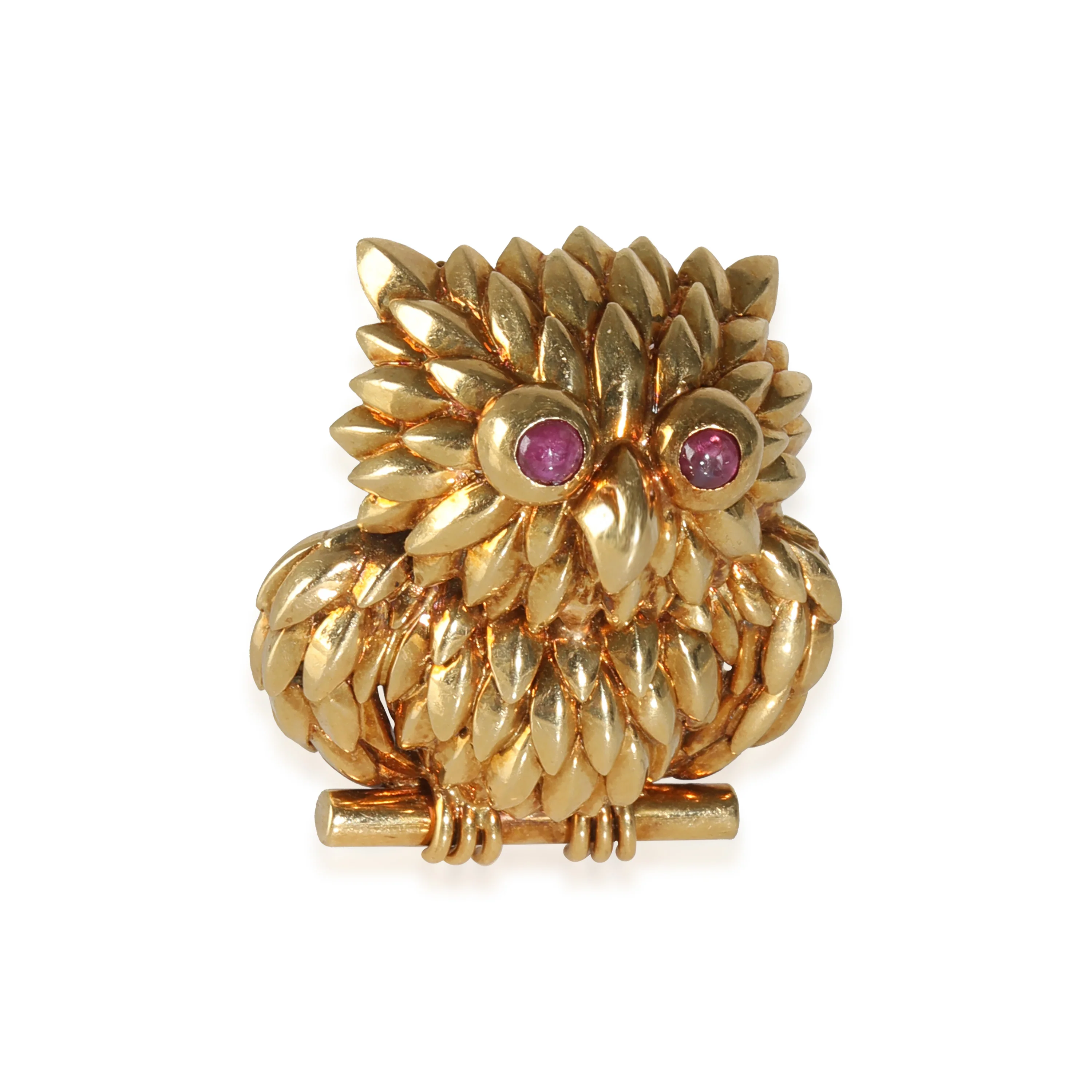 Tiffany Vintage Owl Brooch With Ruby Eyes