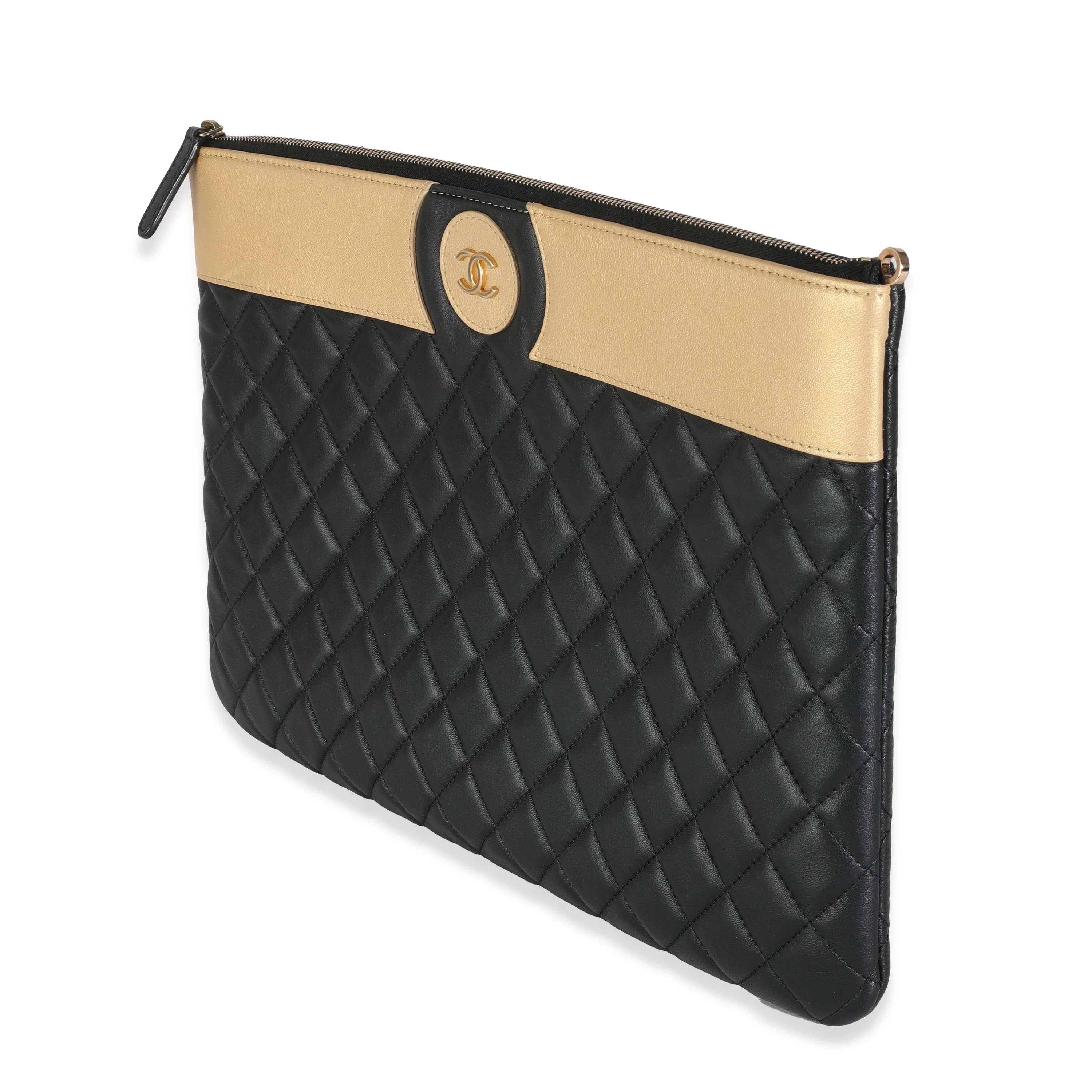 Gold Black Quilted Lambskin Large O Case - Image 2
