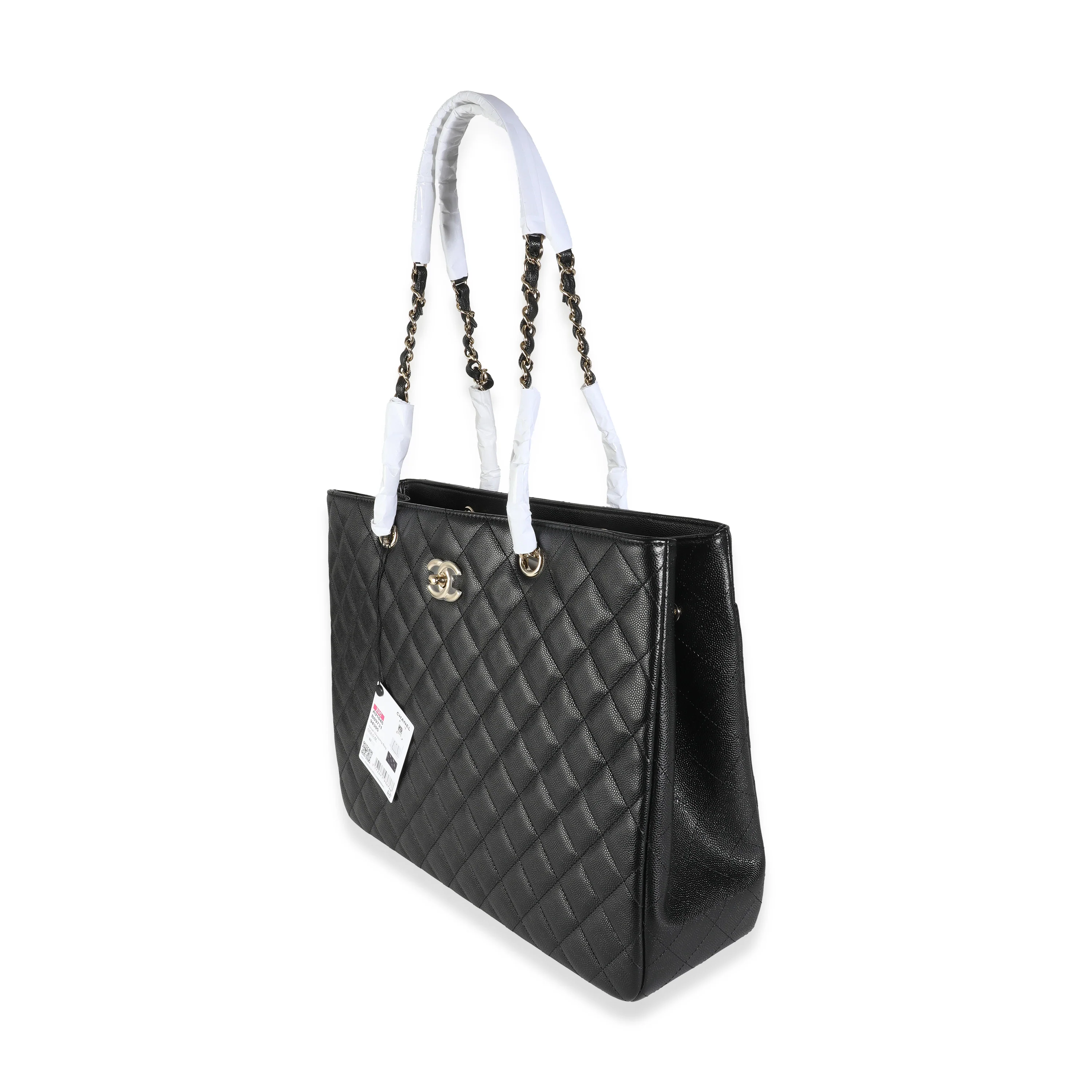 23C Black Quilted Caviar Large Shopping Tote - Image 2