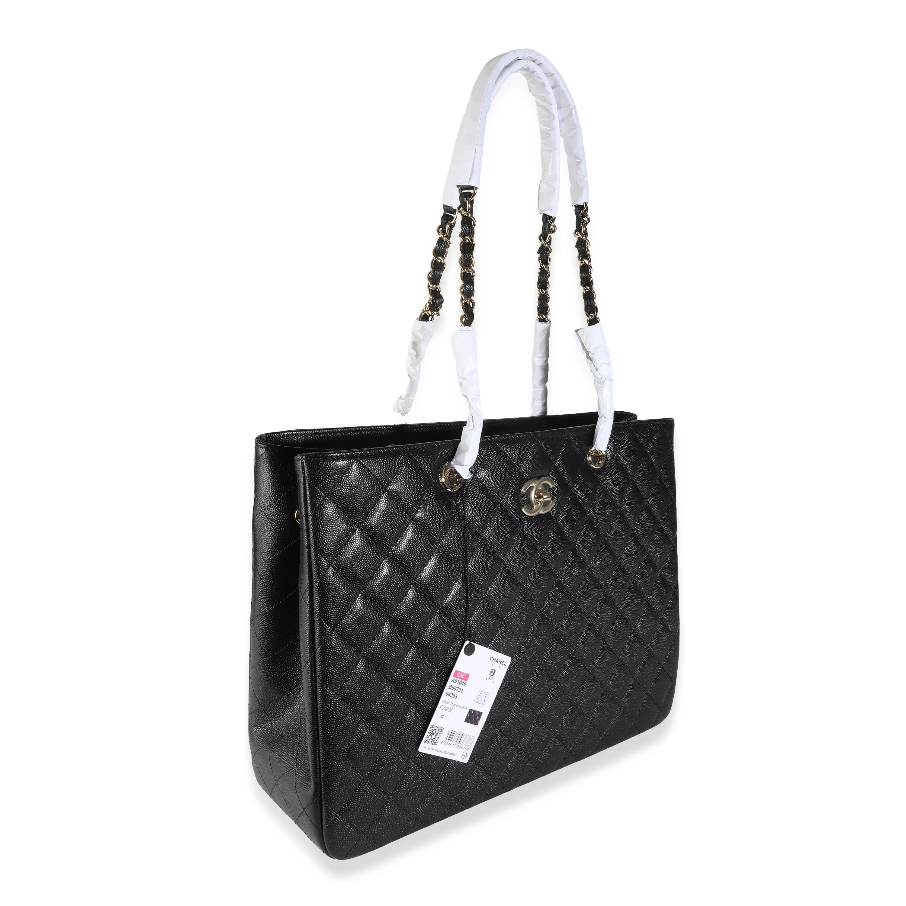 23C Black Quilted Caviar Large Shopping Tote - Image 3