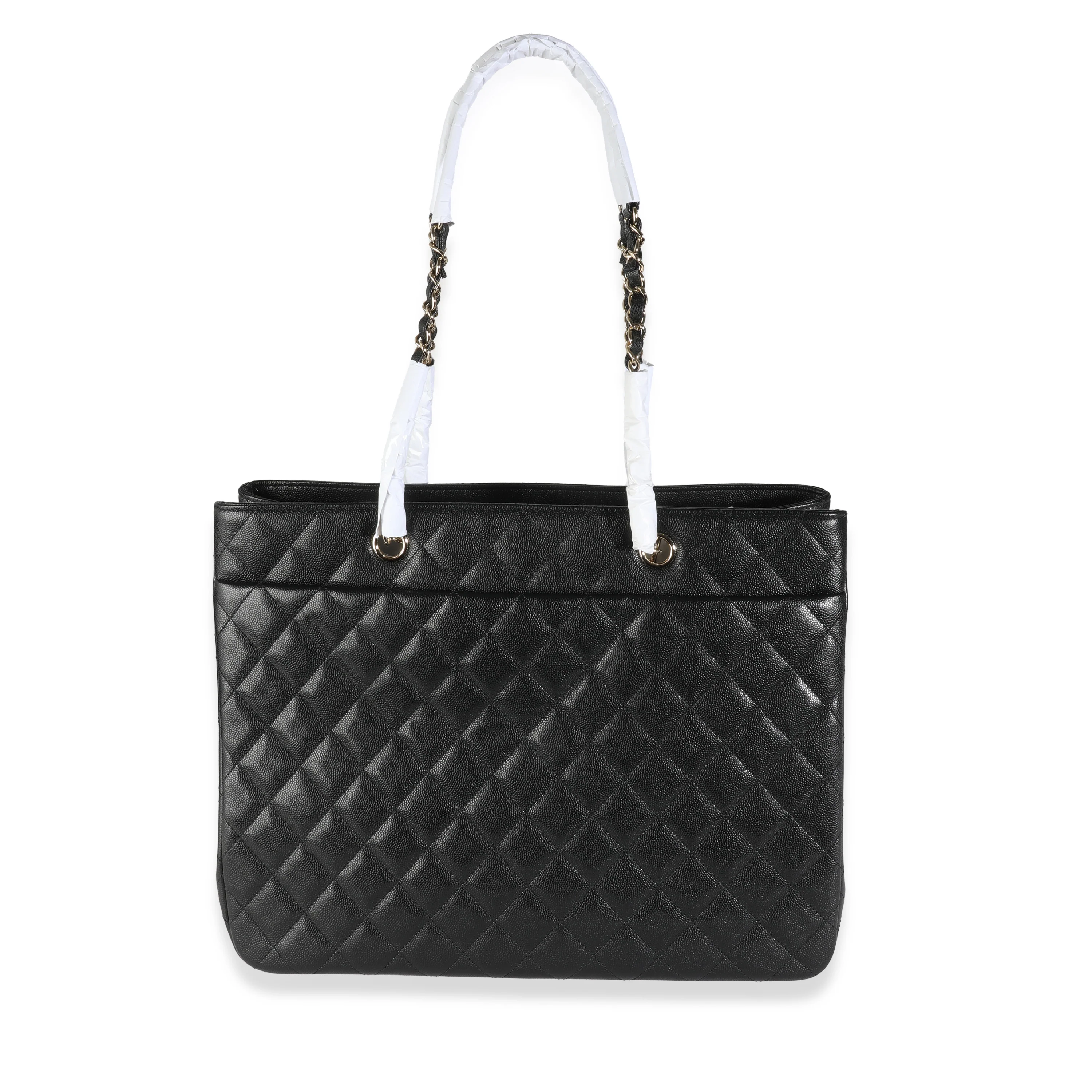 23C Black Quilted Caviar Large Shopping Tote - Image 4