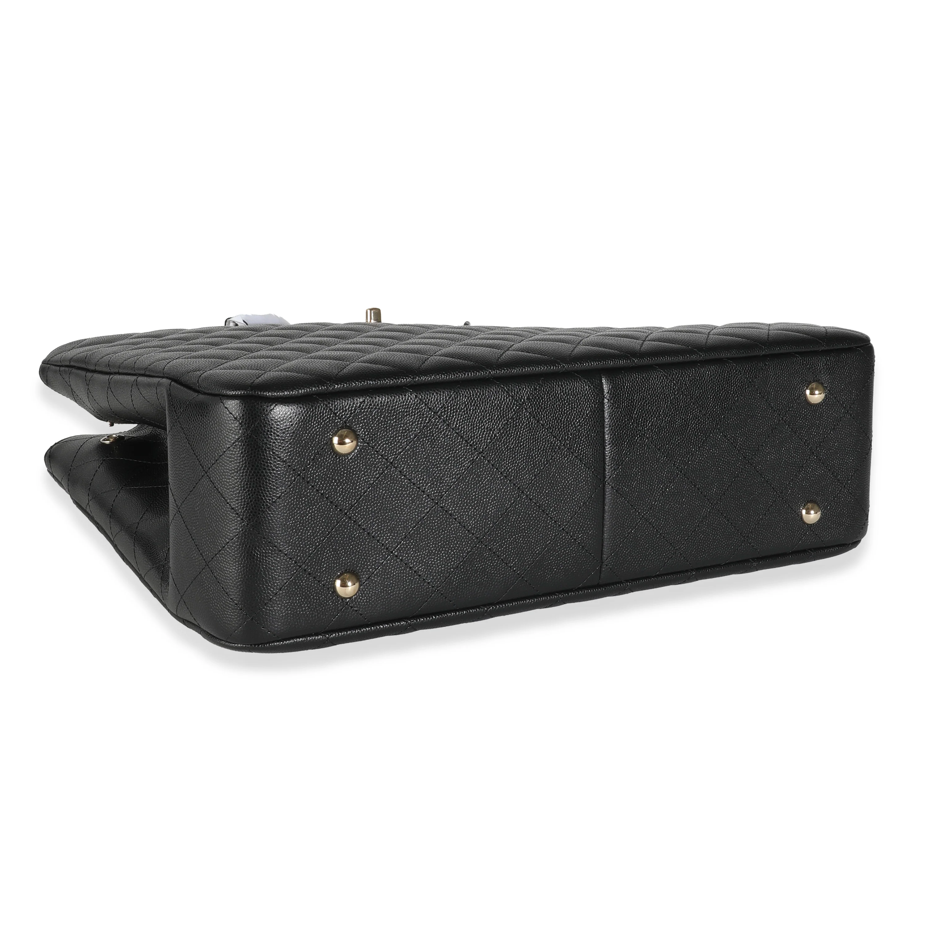 23C Black Quilted Caviar Large Shopping Tote - Image 6