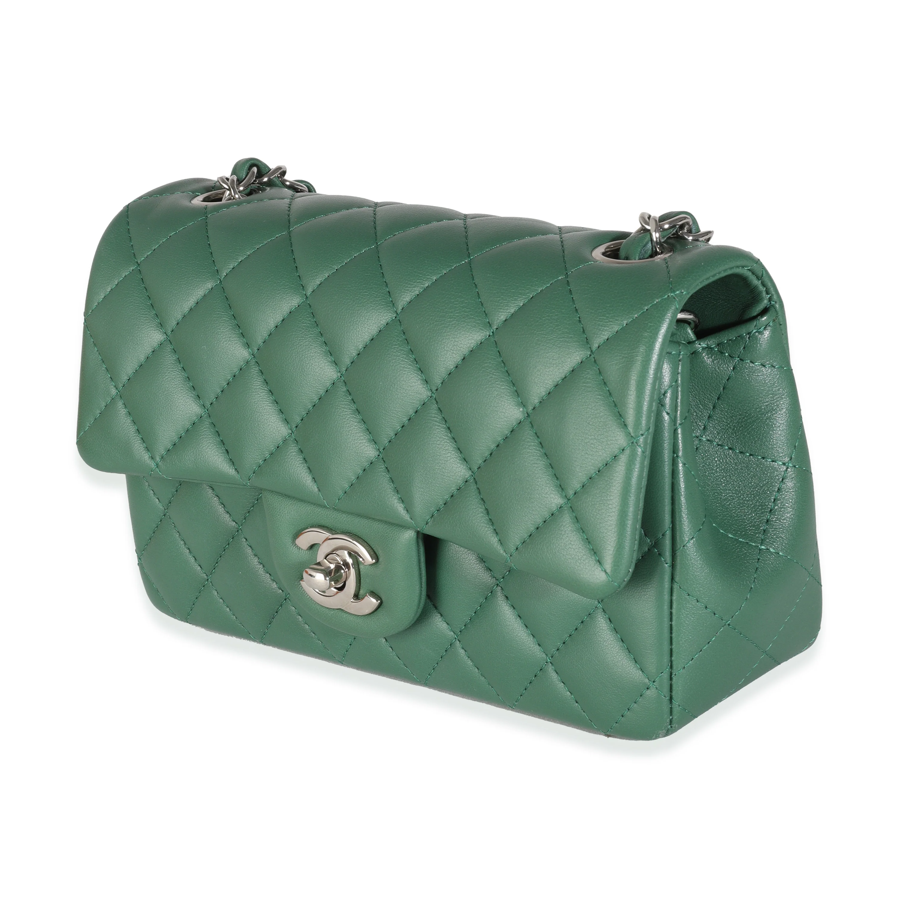 19B Dark Green Quilted Lambskin Mini Rectangular Flap Bag - Image 2