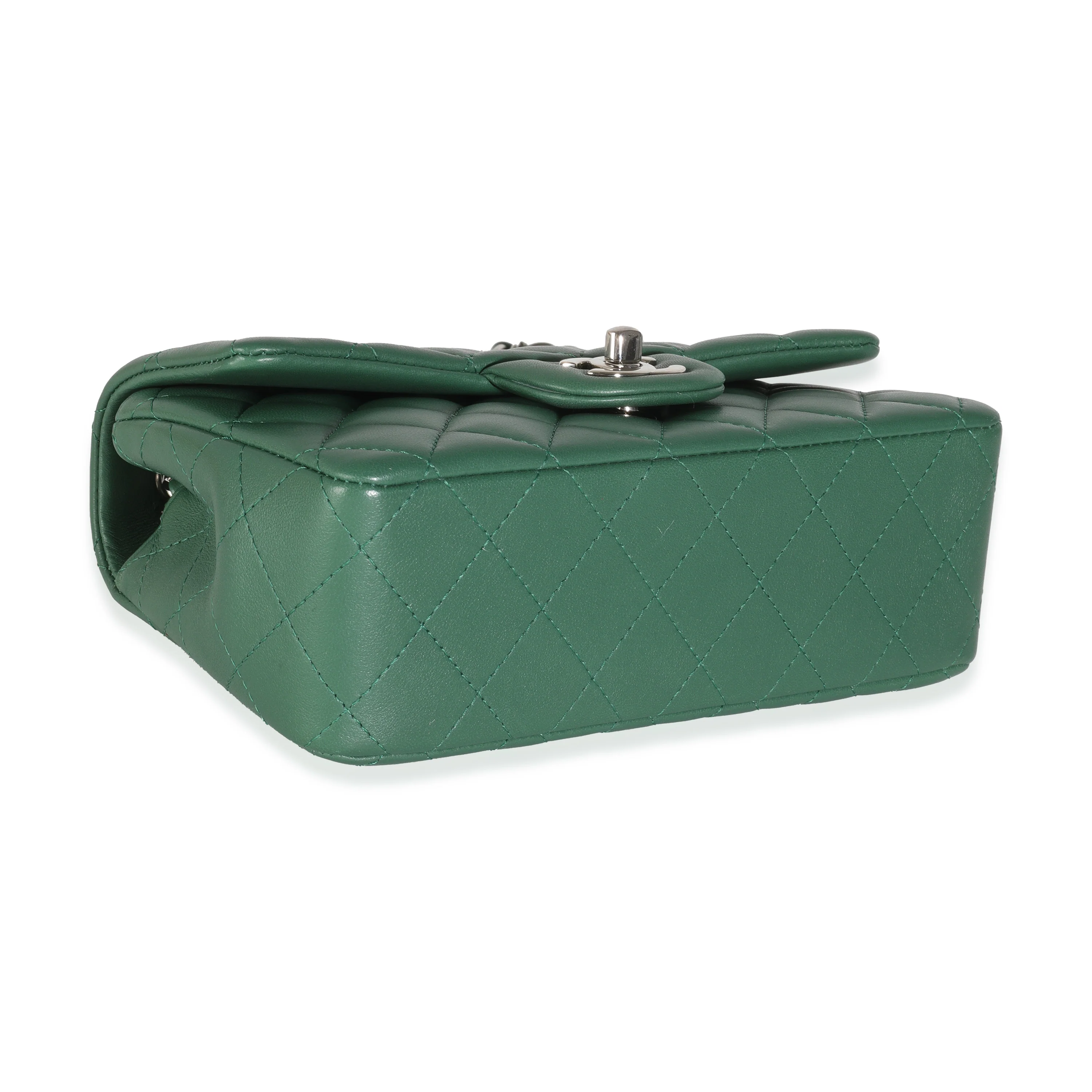 19B Dark Green Quilted Lambskin Mini Rectangular Flap Bag - Image 6