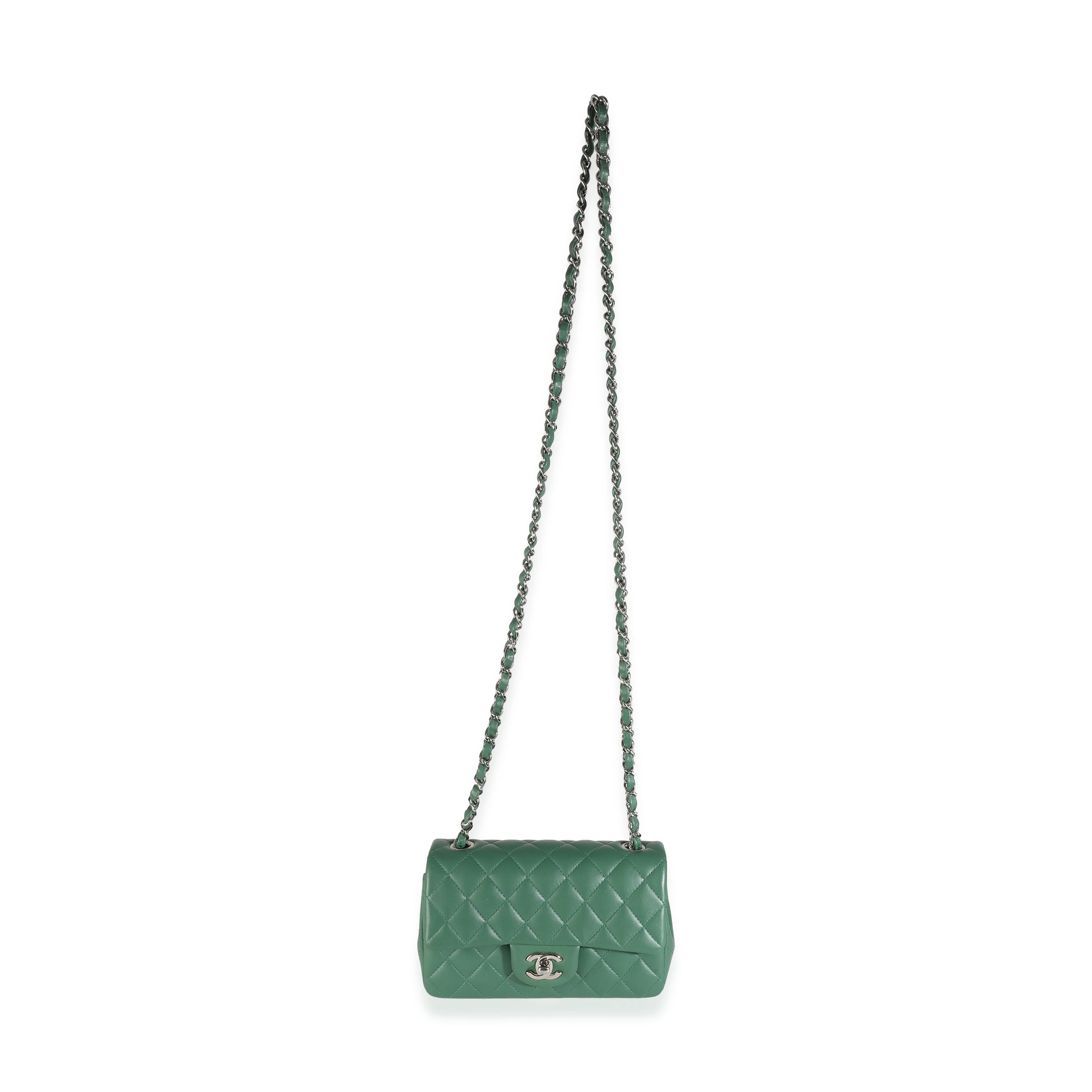 19B Dark Green Quilted Lambskin Mini Rectangular Flap Bag - Image 8