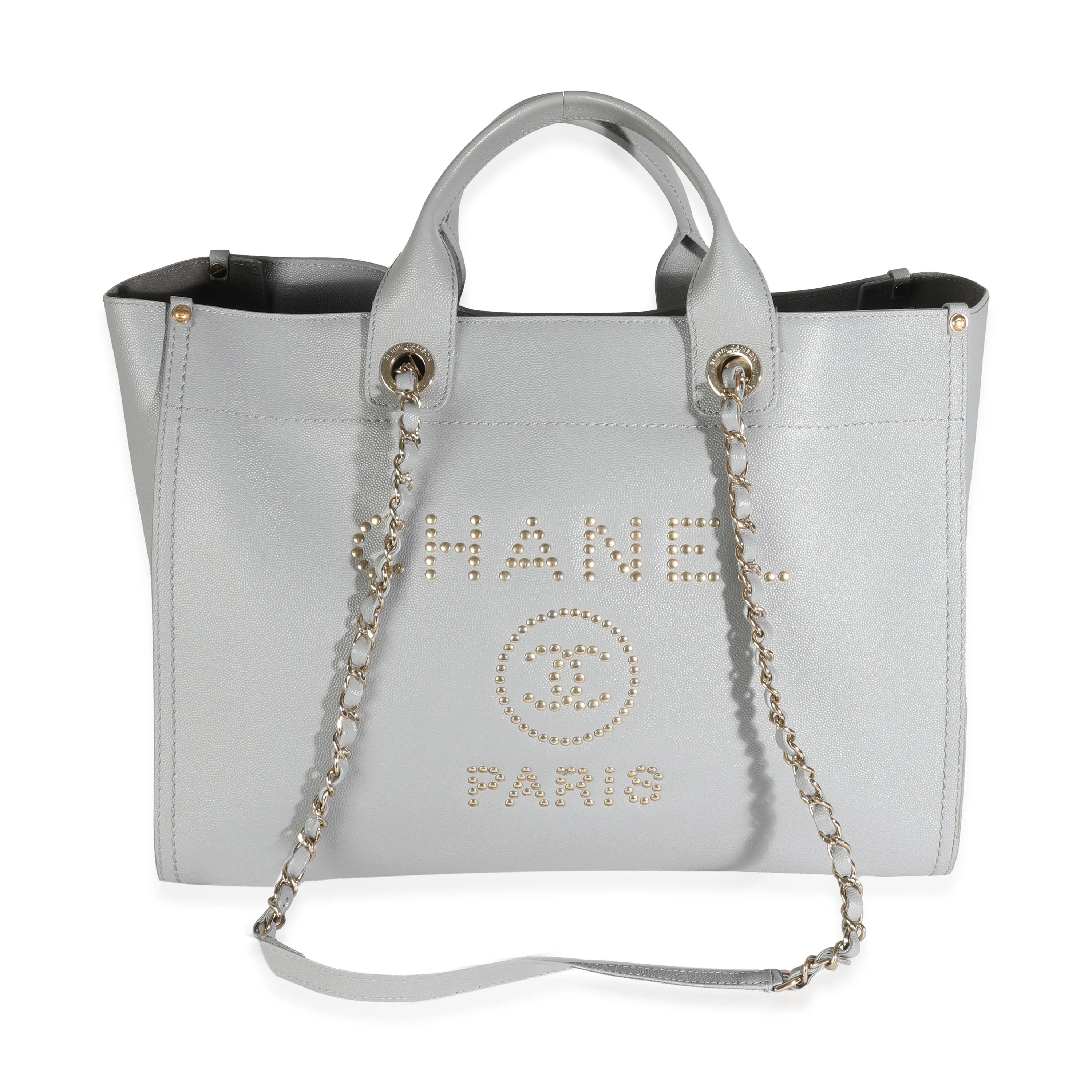 Grey Caviar Studded Medium Deauville Tote