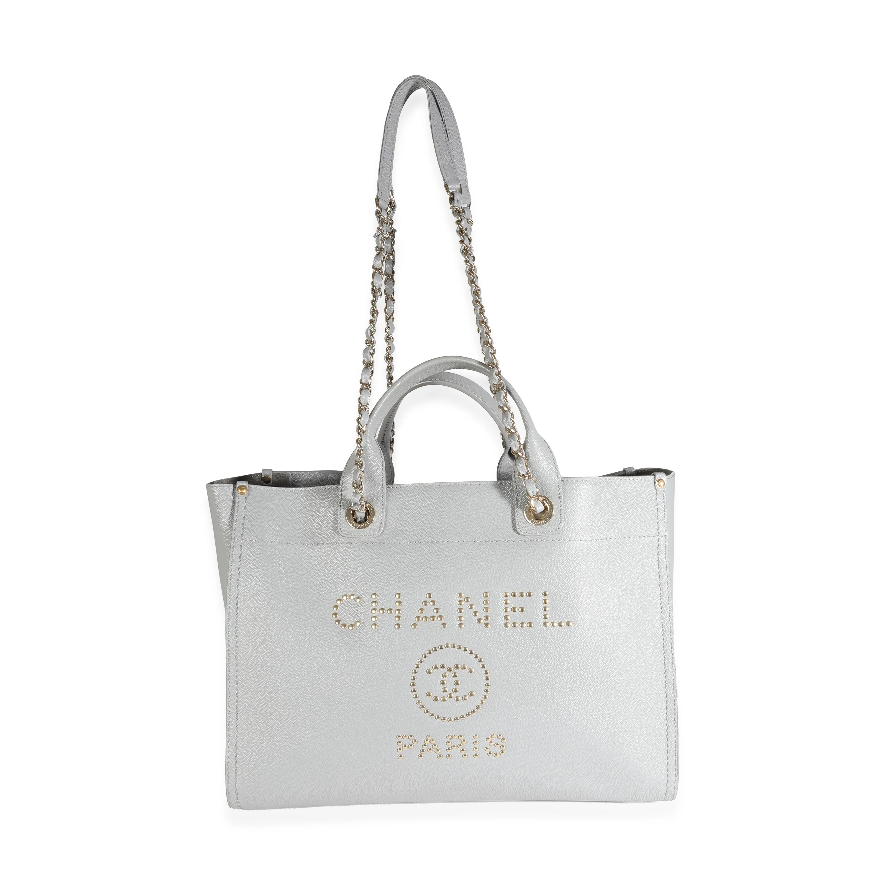 Grey Caviar Studded Medium Deauville Tote - Image 6