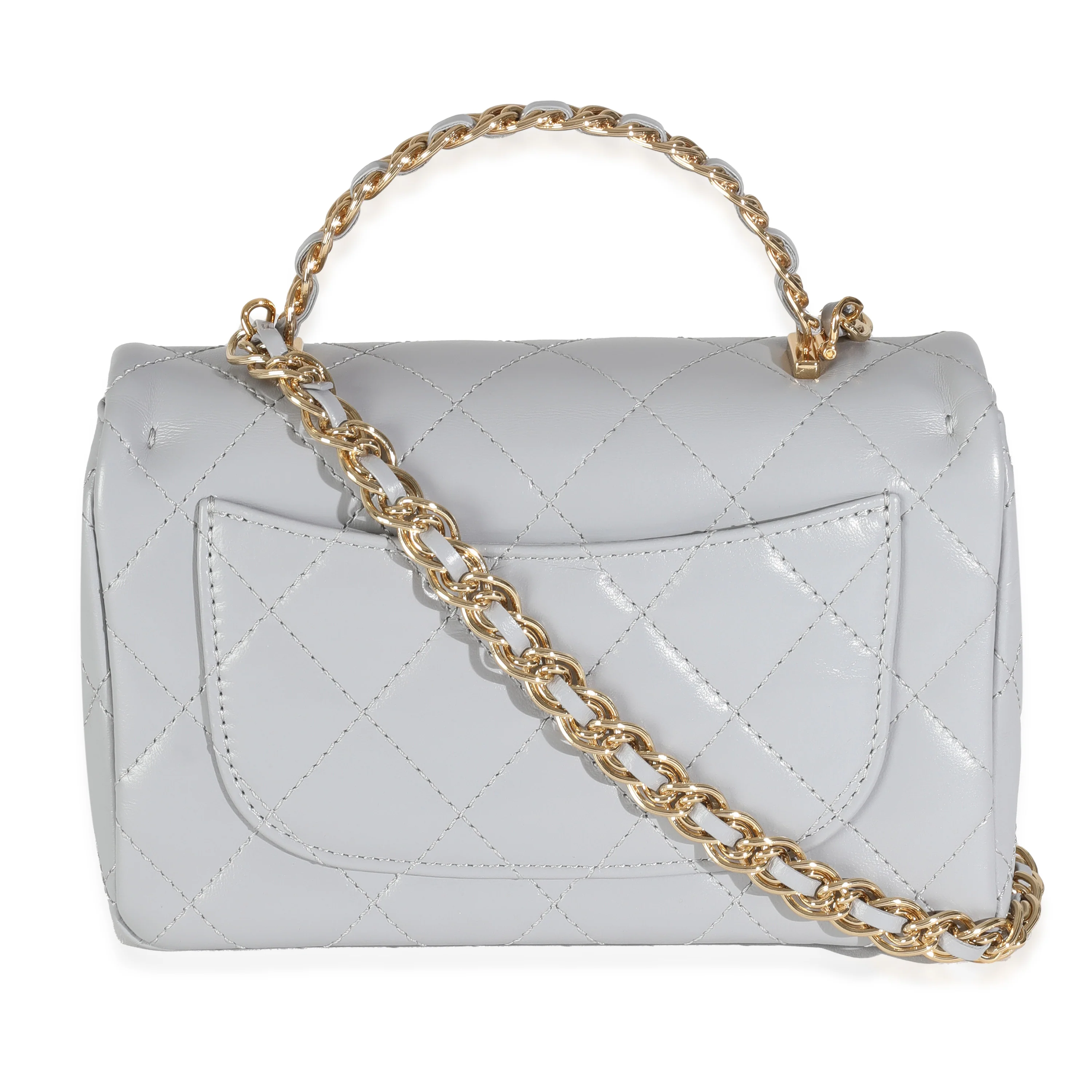 23B Grey Quilted Shiny Lambskin Mini CC Top Handle Flap Bag - Image 4