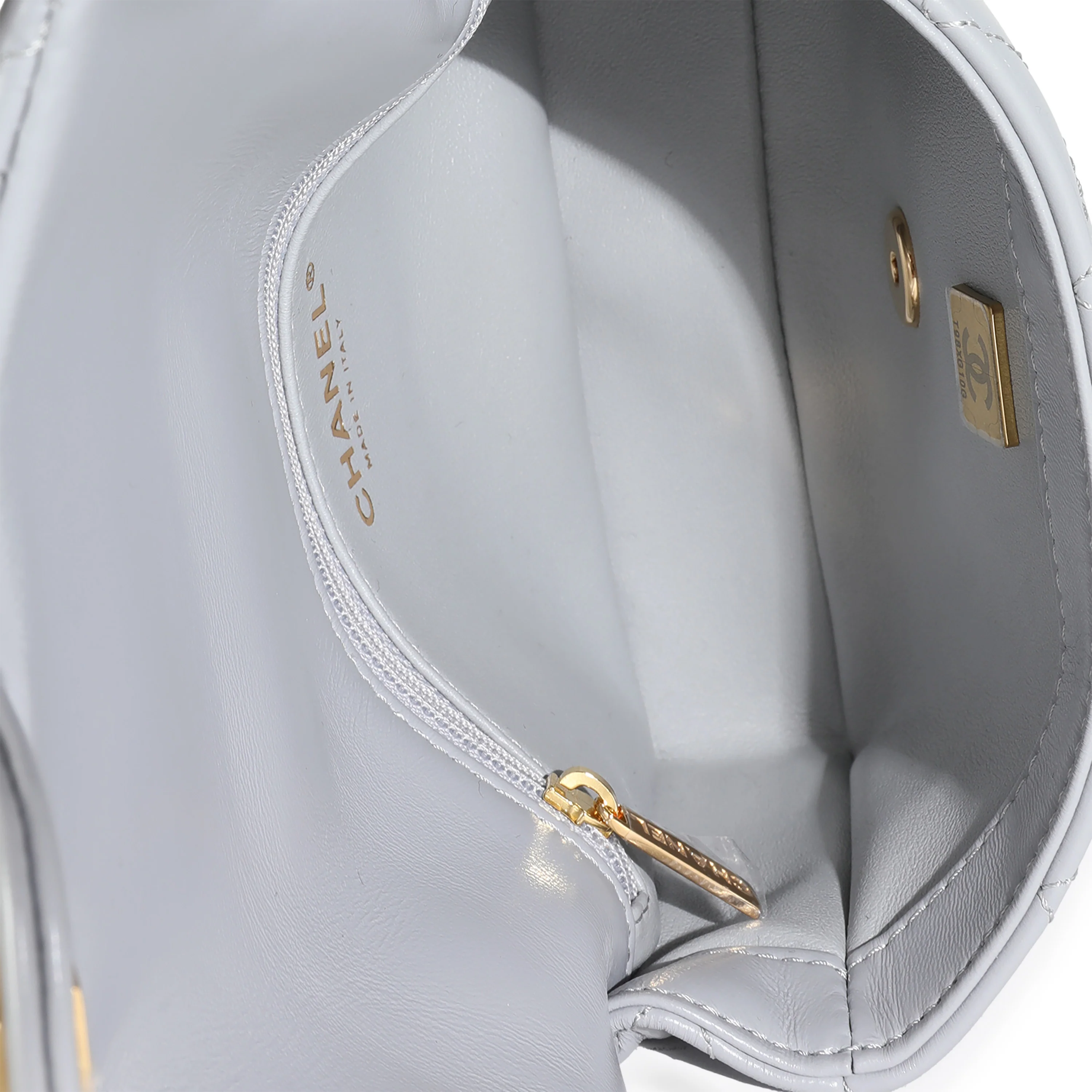 23B Grey Quilted Shiny Lambskin Mini CC Top Handle Flap Bag - Image 8