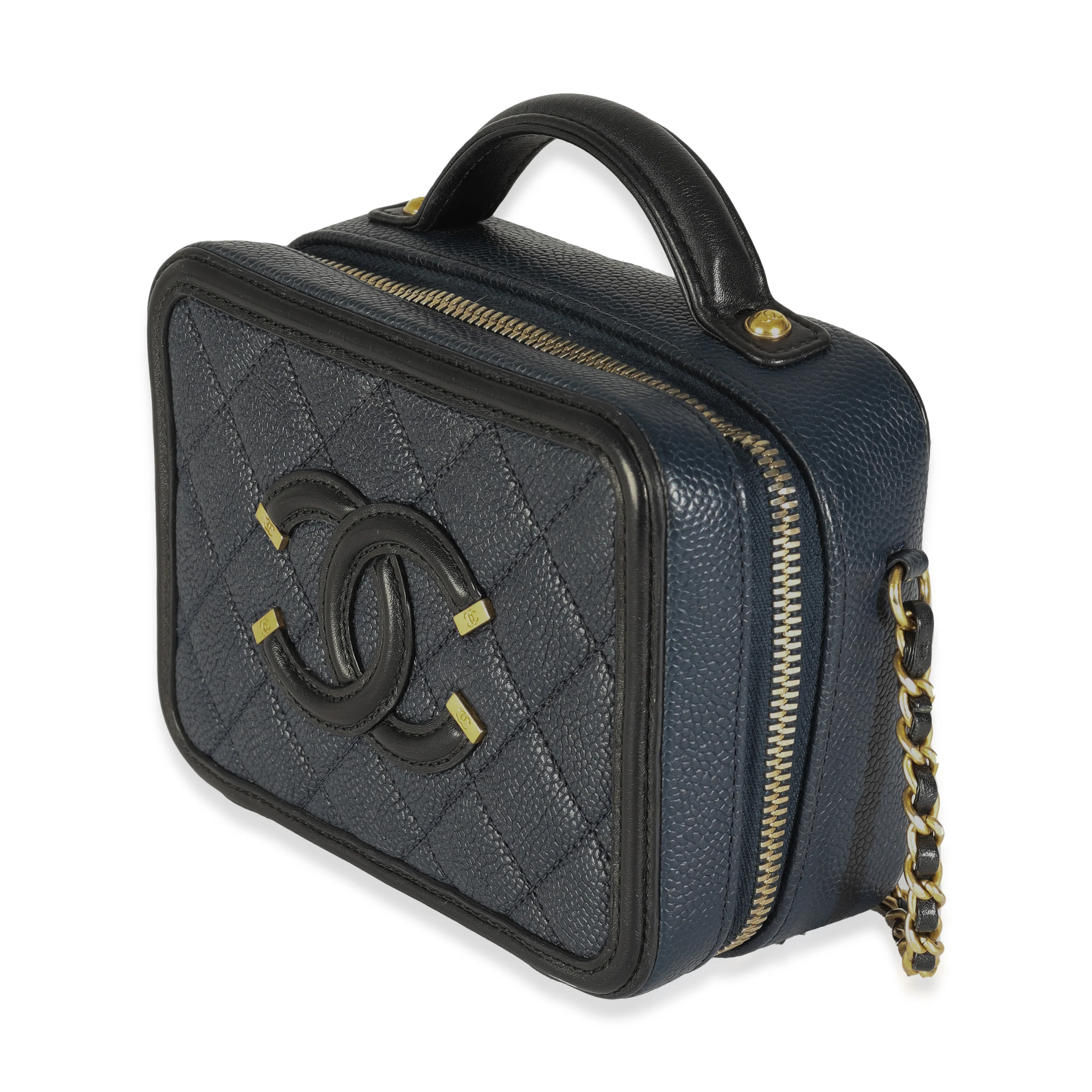 Black Navy Quilted Caviar Small CC FIligree Vanity Case - Image 2