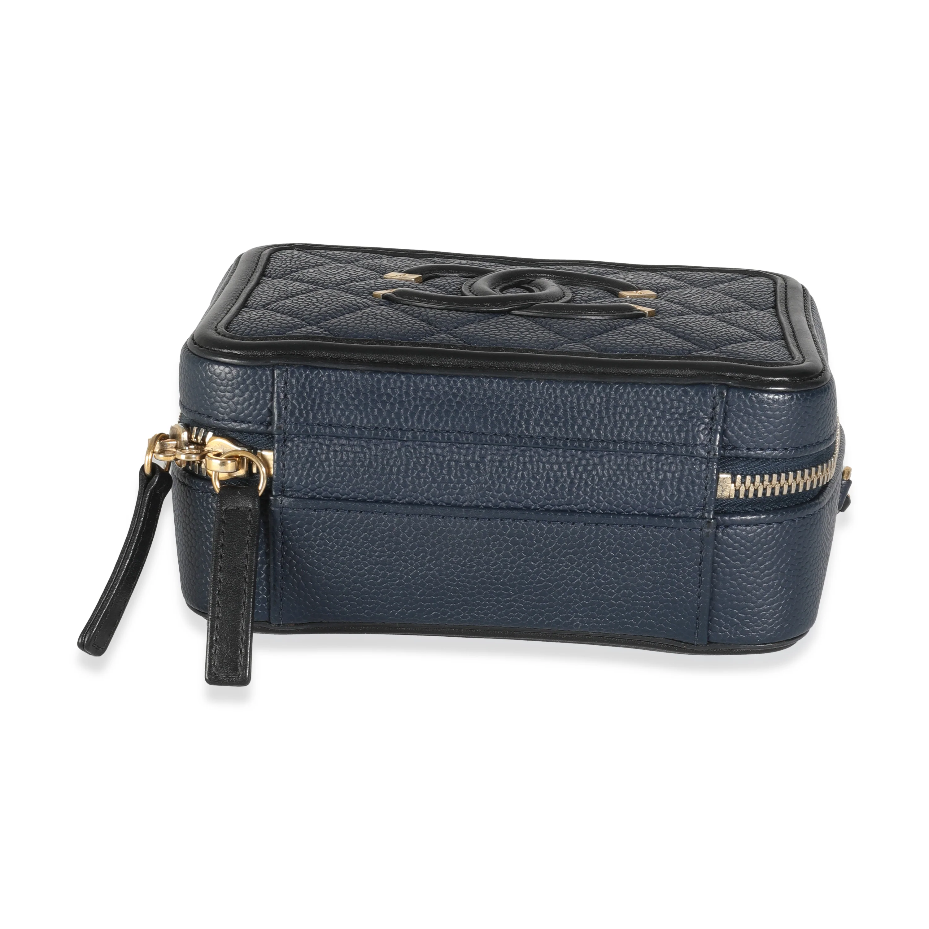 Black Navy Quilted Caviar Small CC FIligree Vanity Case - Image 5