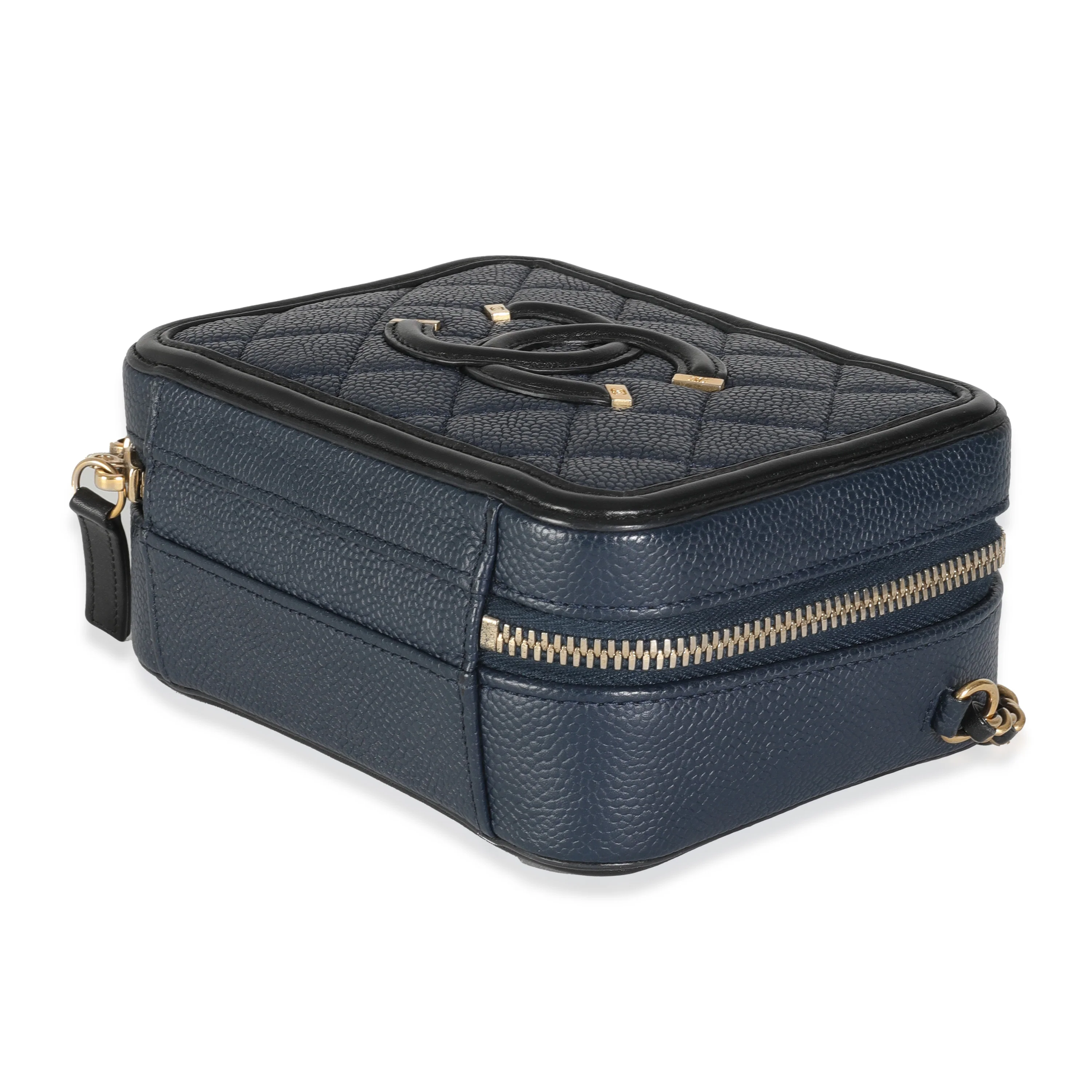 Black Navy Quilted Caviar Small CC FIligree Vanity Case - Image 7