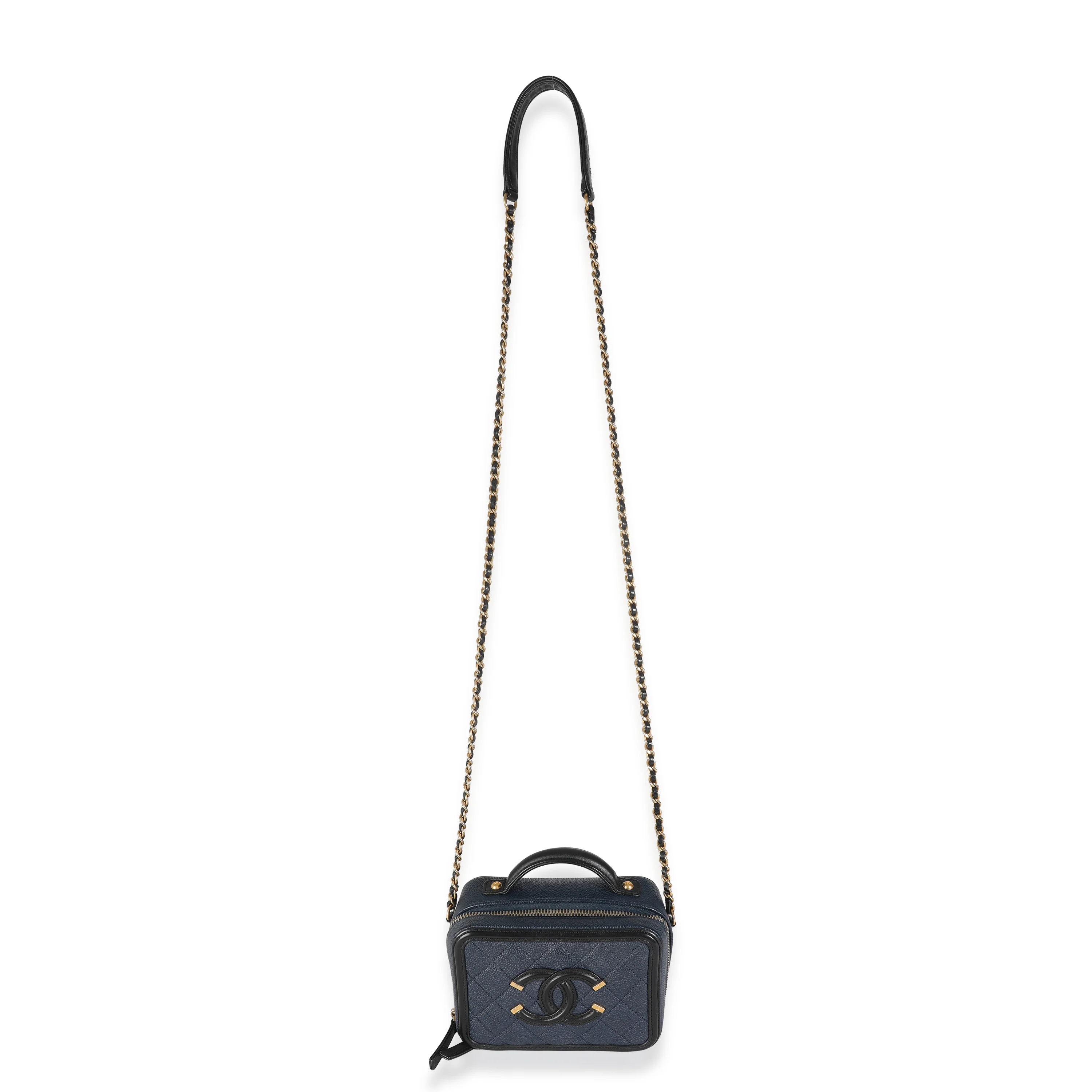 Black Navy Quilted Caviar Small CC FIligree Vanity Case - Image 8