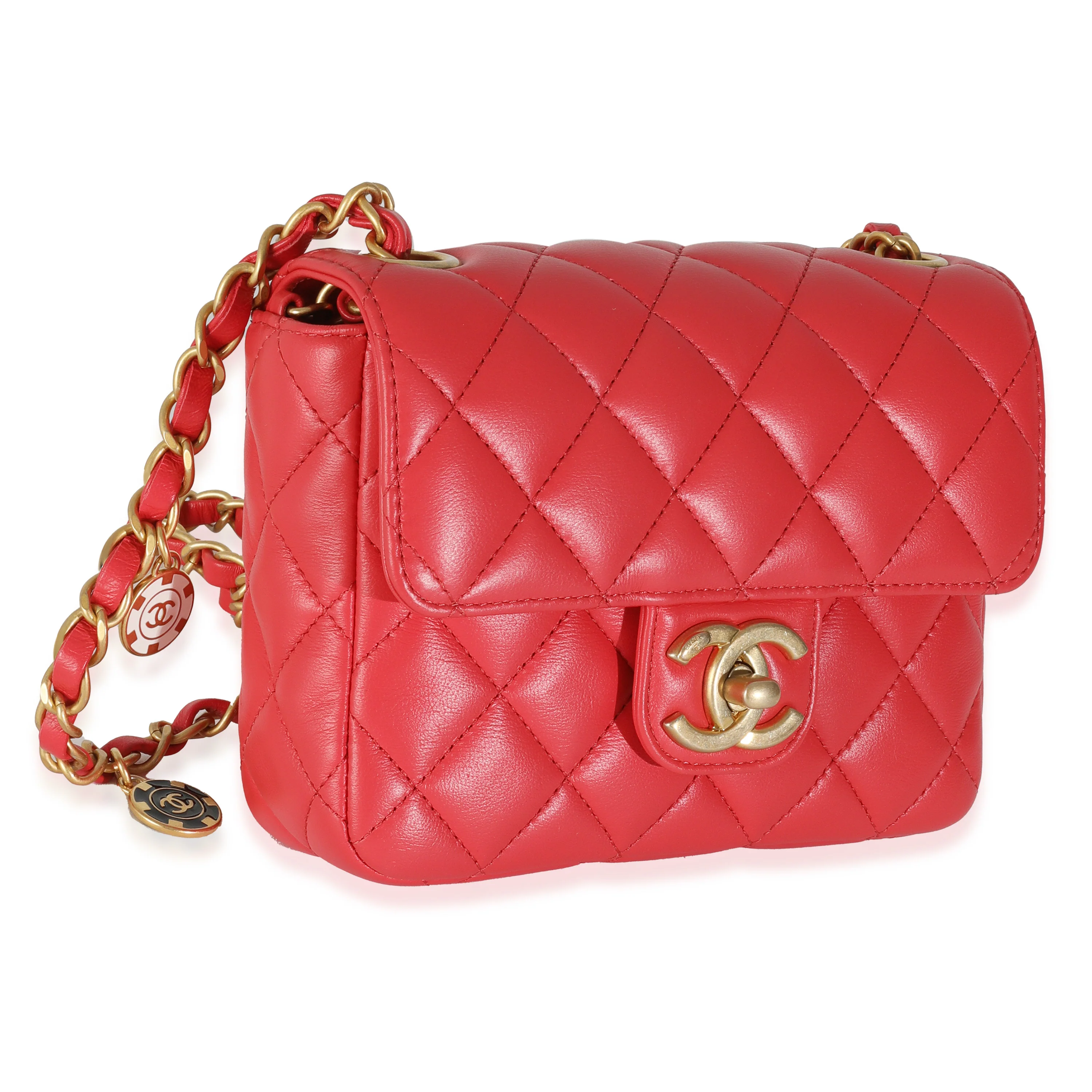 Red Quilted Lambskin Coco Pins Mini Flap Bag - Image 3