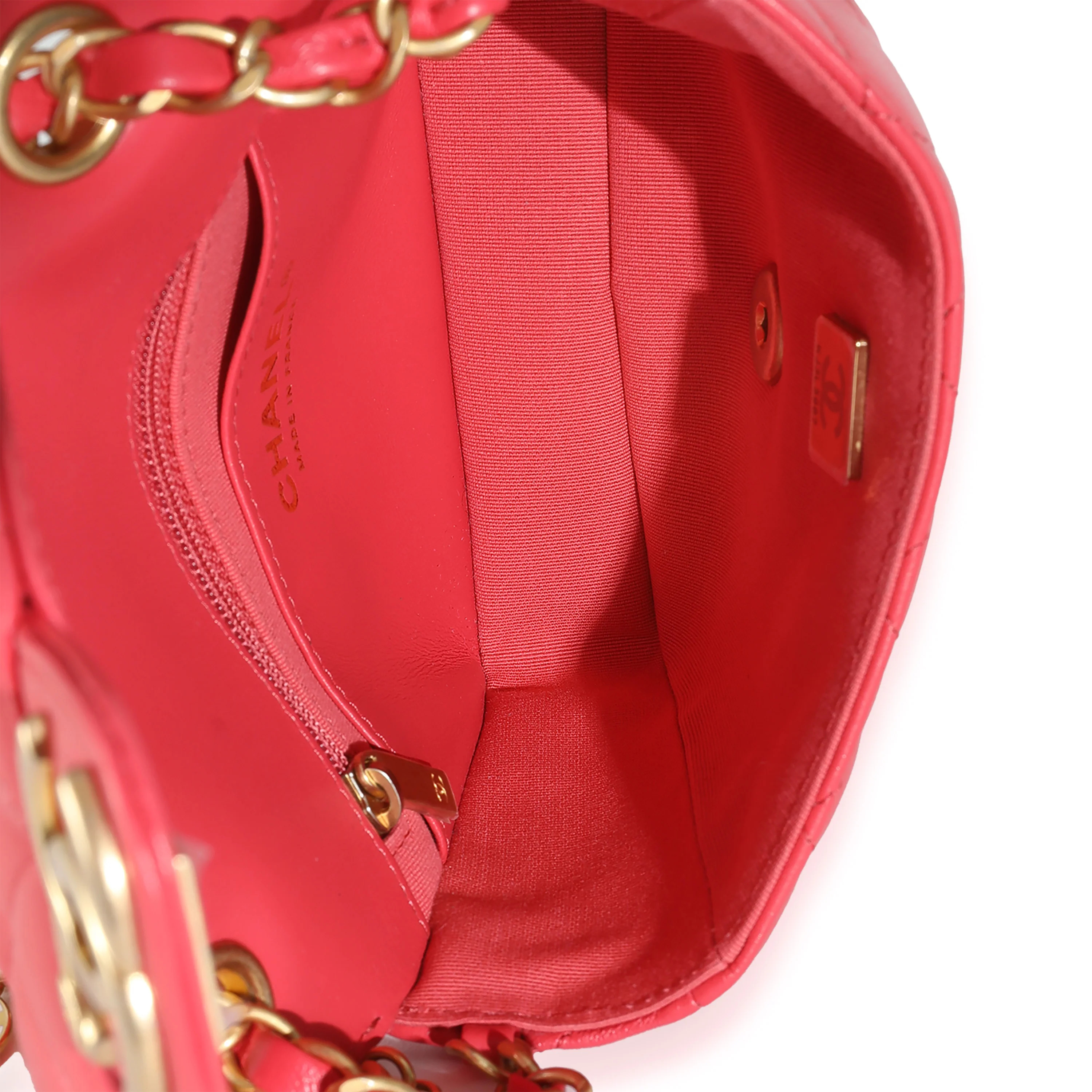 Red Quilted Lambskin Coco Pins Mini Flap Bag - Image 9