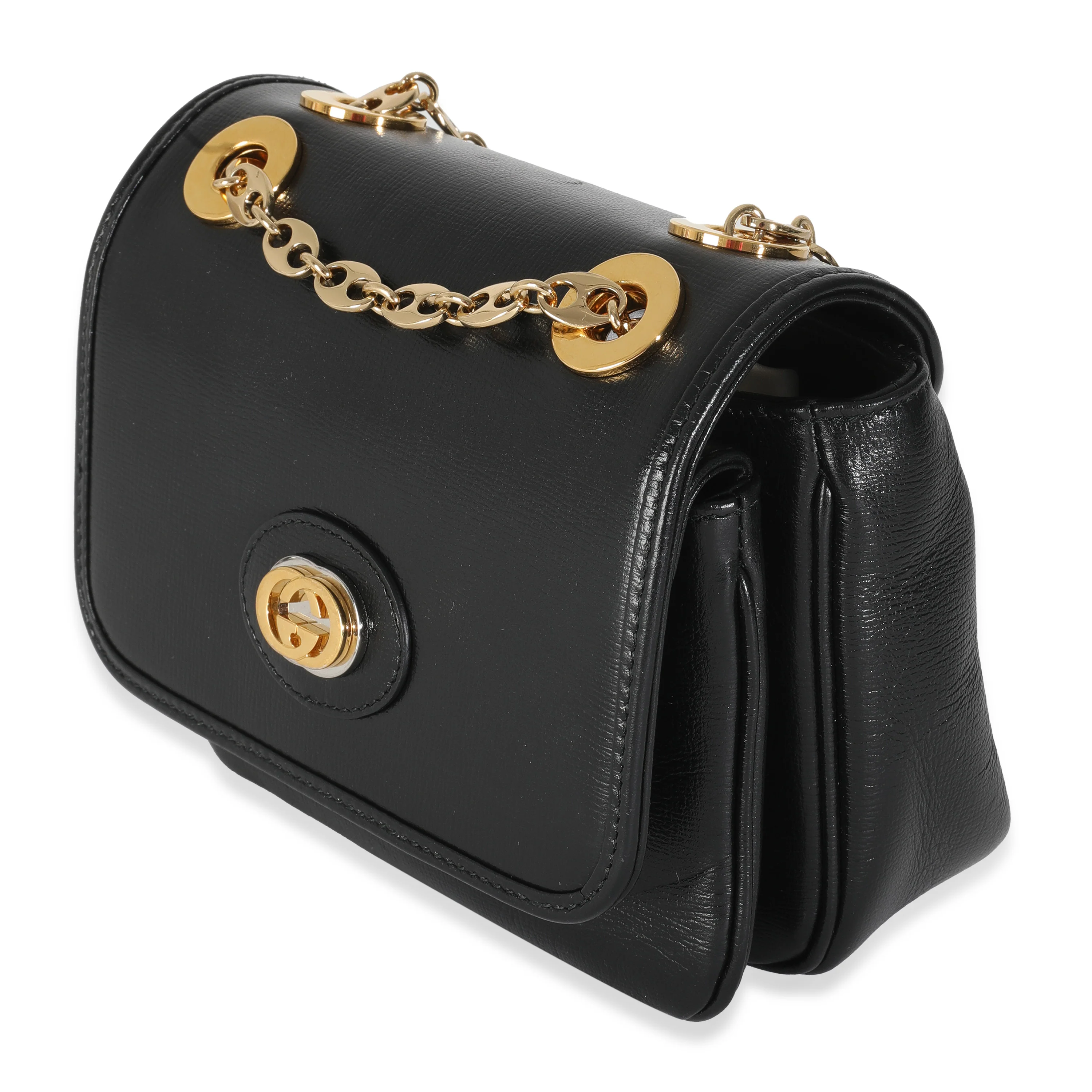 Black Leather GG Mini Marina Chain Bag - Image 2