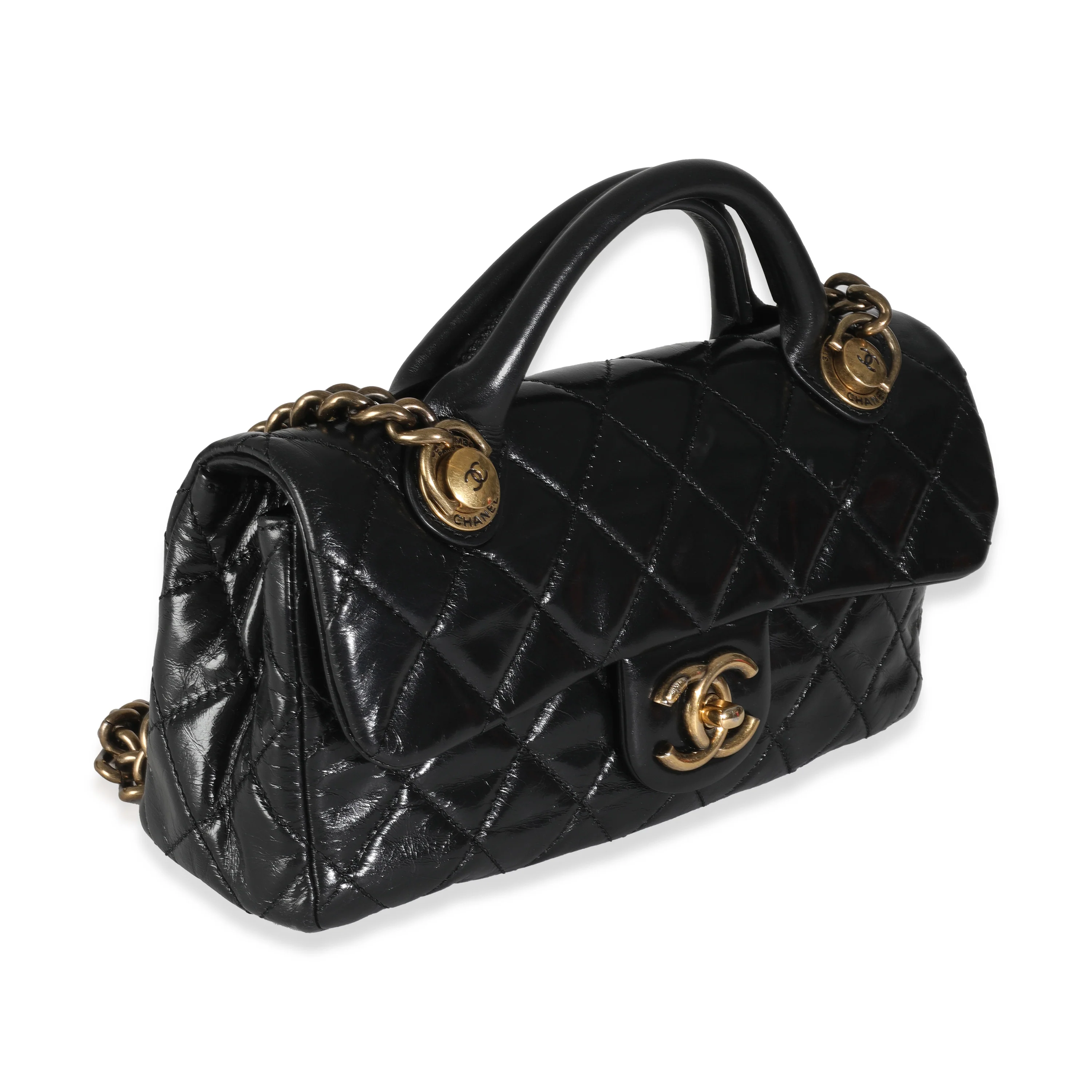 Black Glazed Calfskin Medium Castle Rock Flap Bag - Image 3