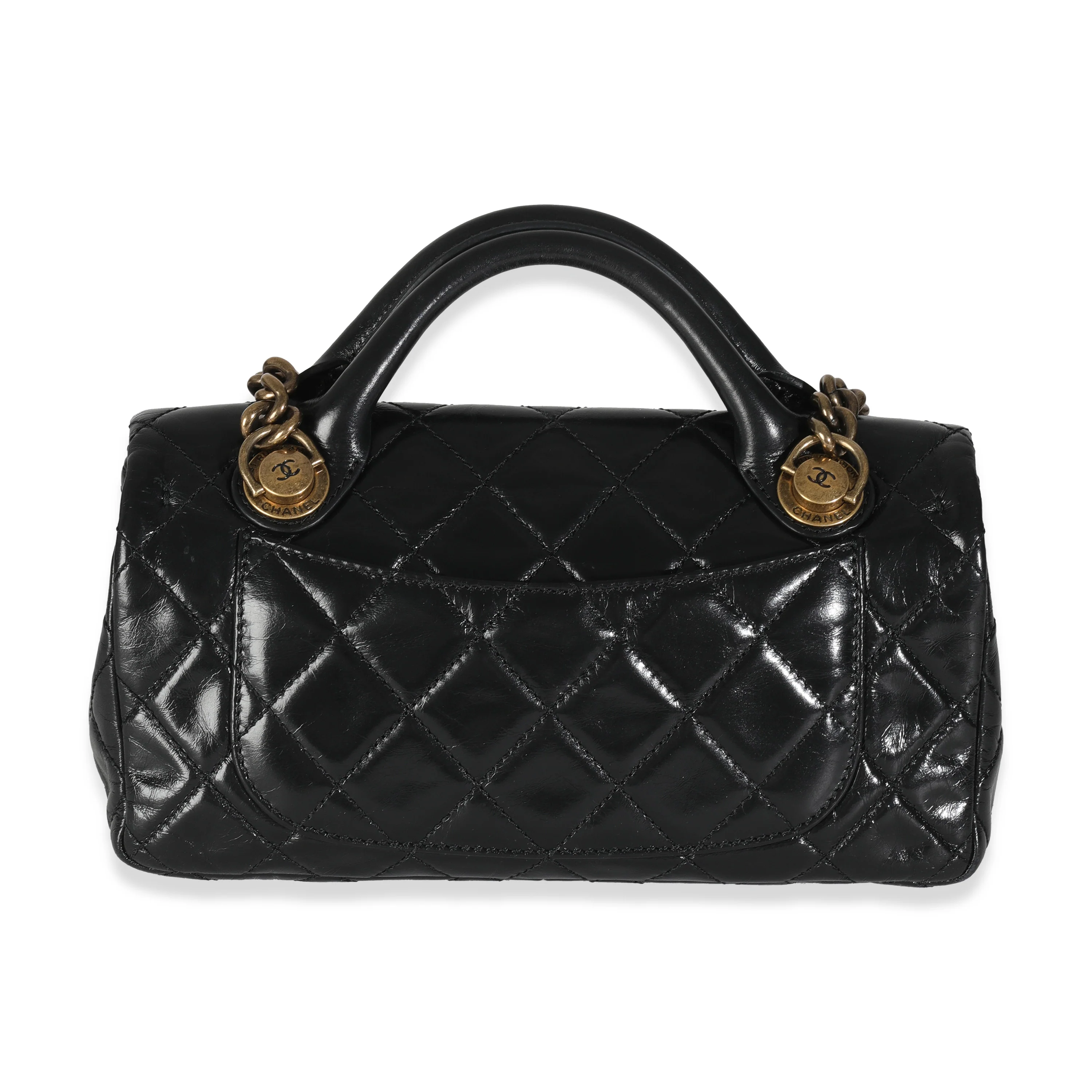 Black Glazed Calfskin Medium Castle Rock Flap Bag - Image 4
