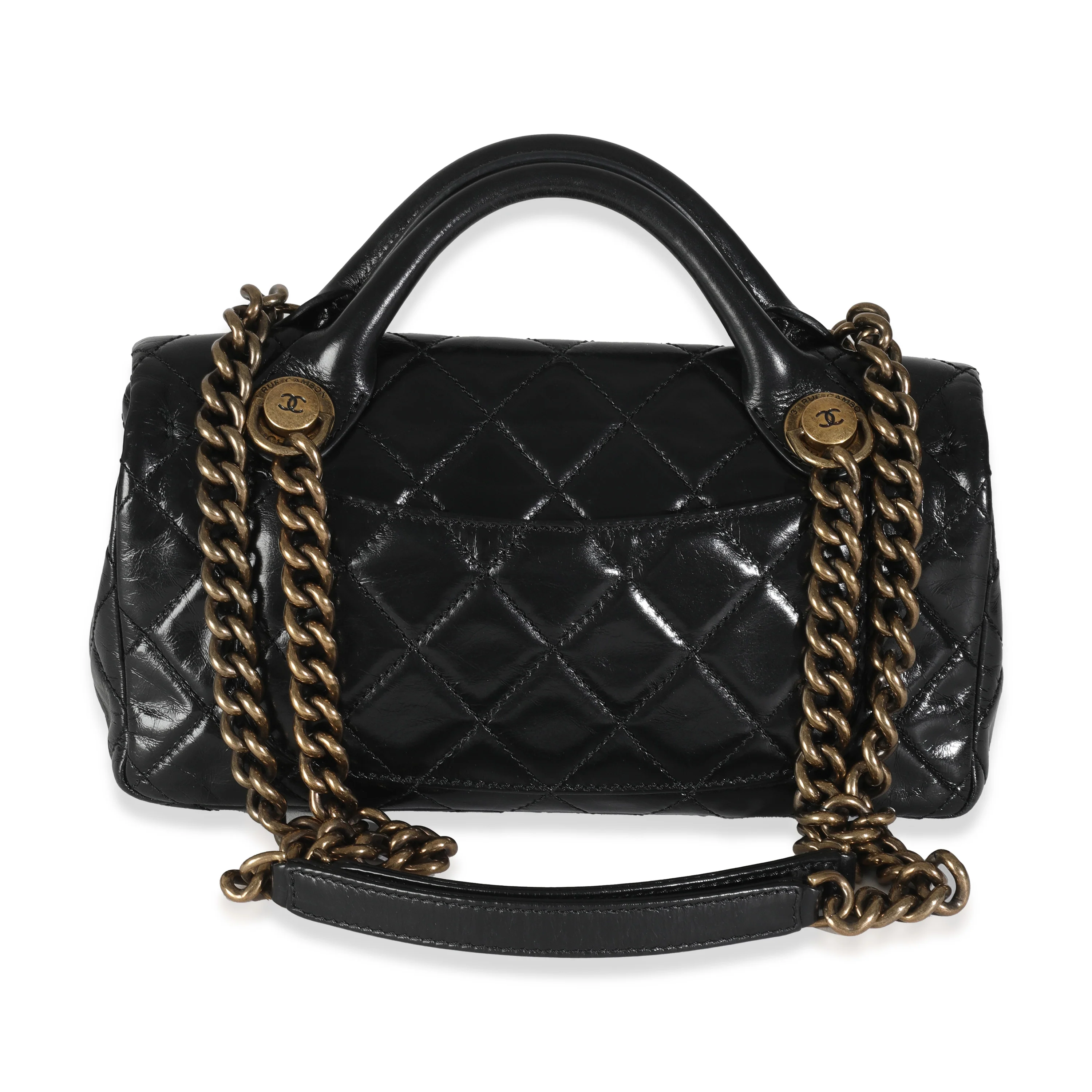 Black Glazed Calfskin Medium Castle Rock Flap Bag - Image 5