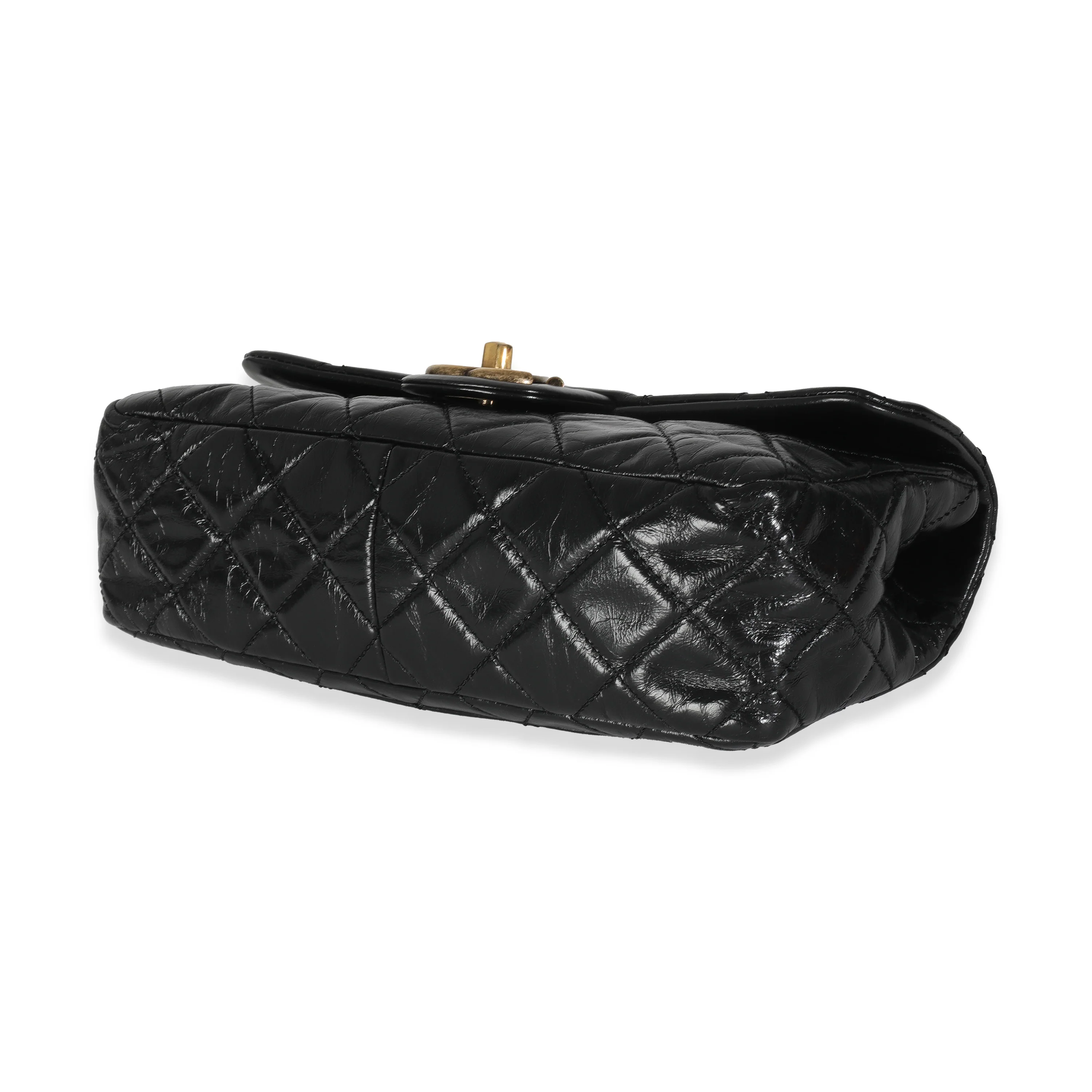 Black Glazed Calfskin Medium Castle Rock Flap Bag - Image 6