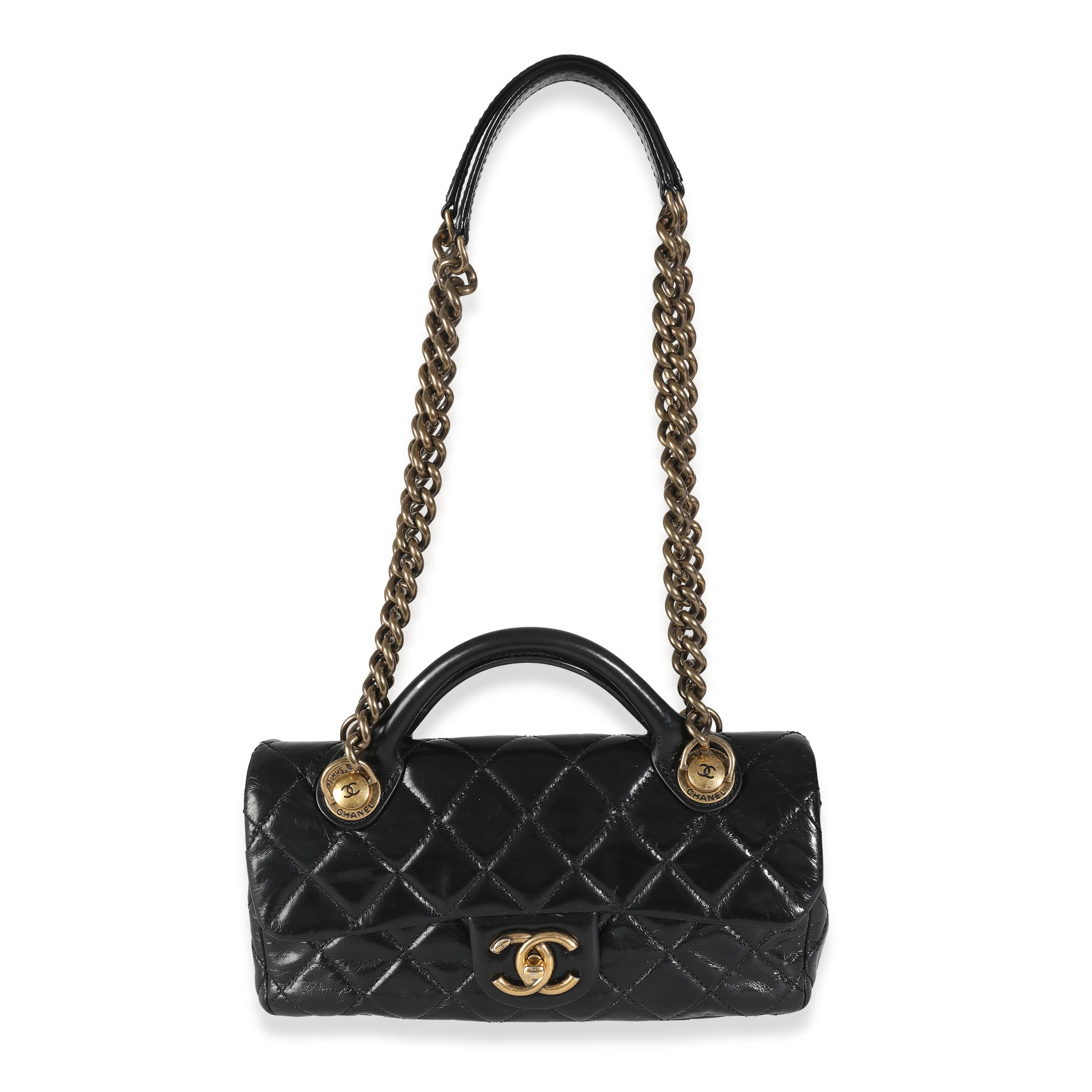 Black Glazed Calfskin Medium Castle Rock Flap Bag - Image 9