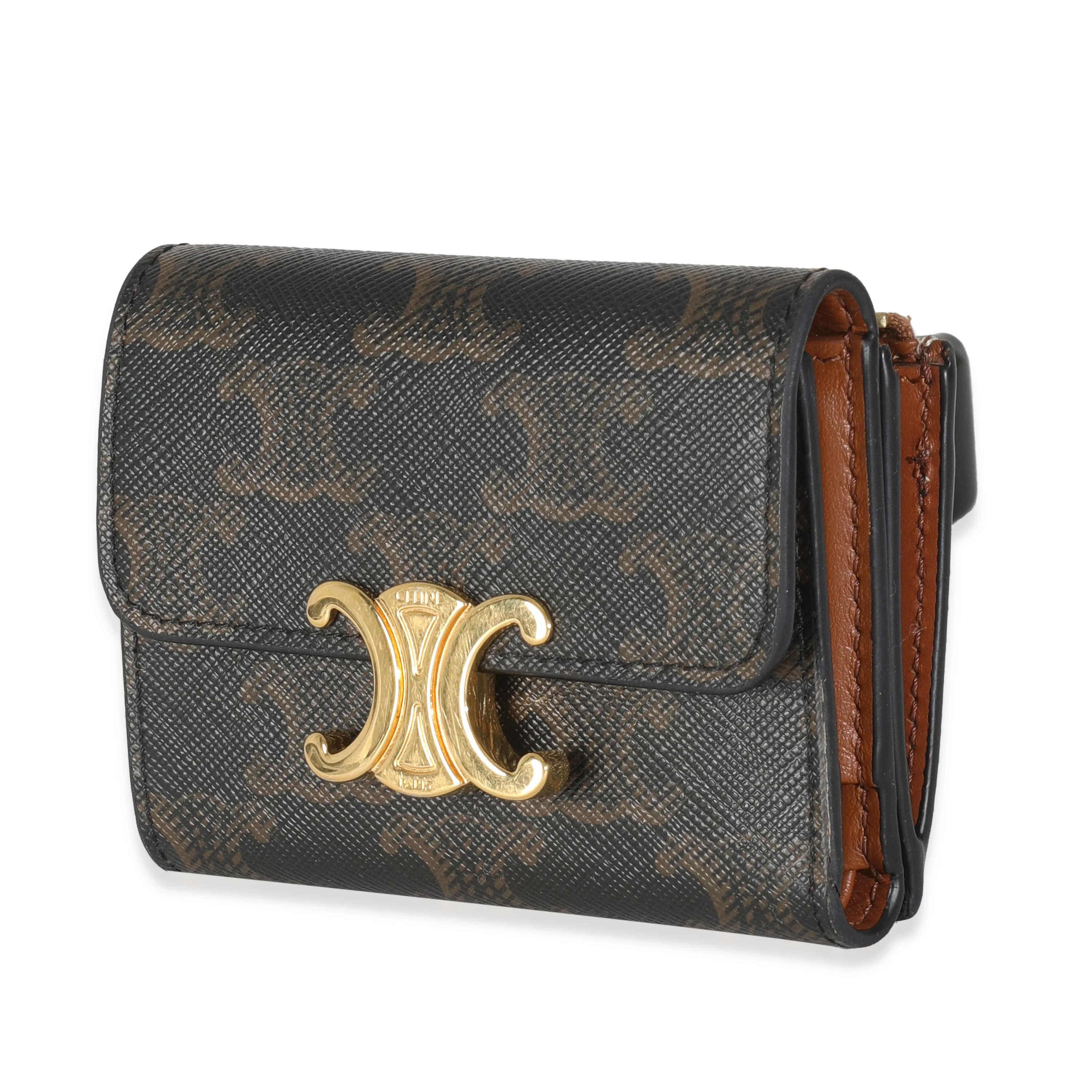 Tan Triomphe Canvas Coin Compact Wallet - Image 2