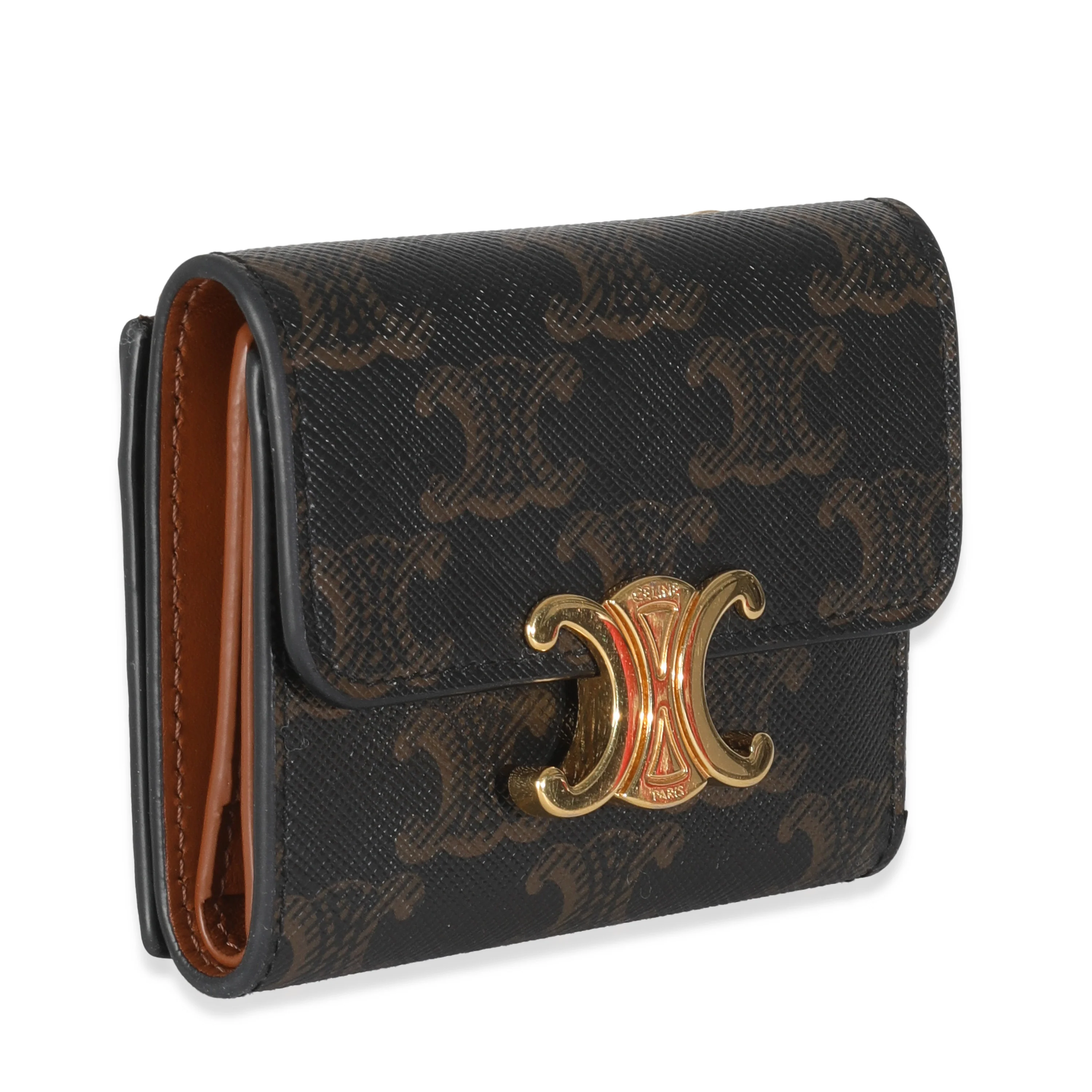 Tan Triomphe Canvas Coin Compact Wallet - Image 3