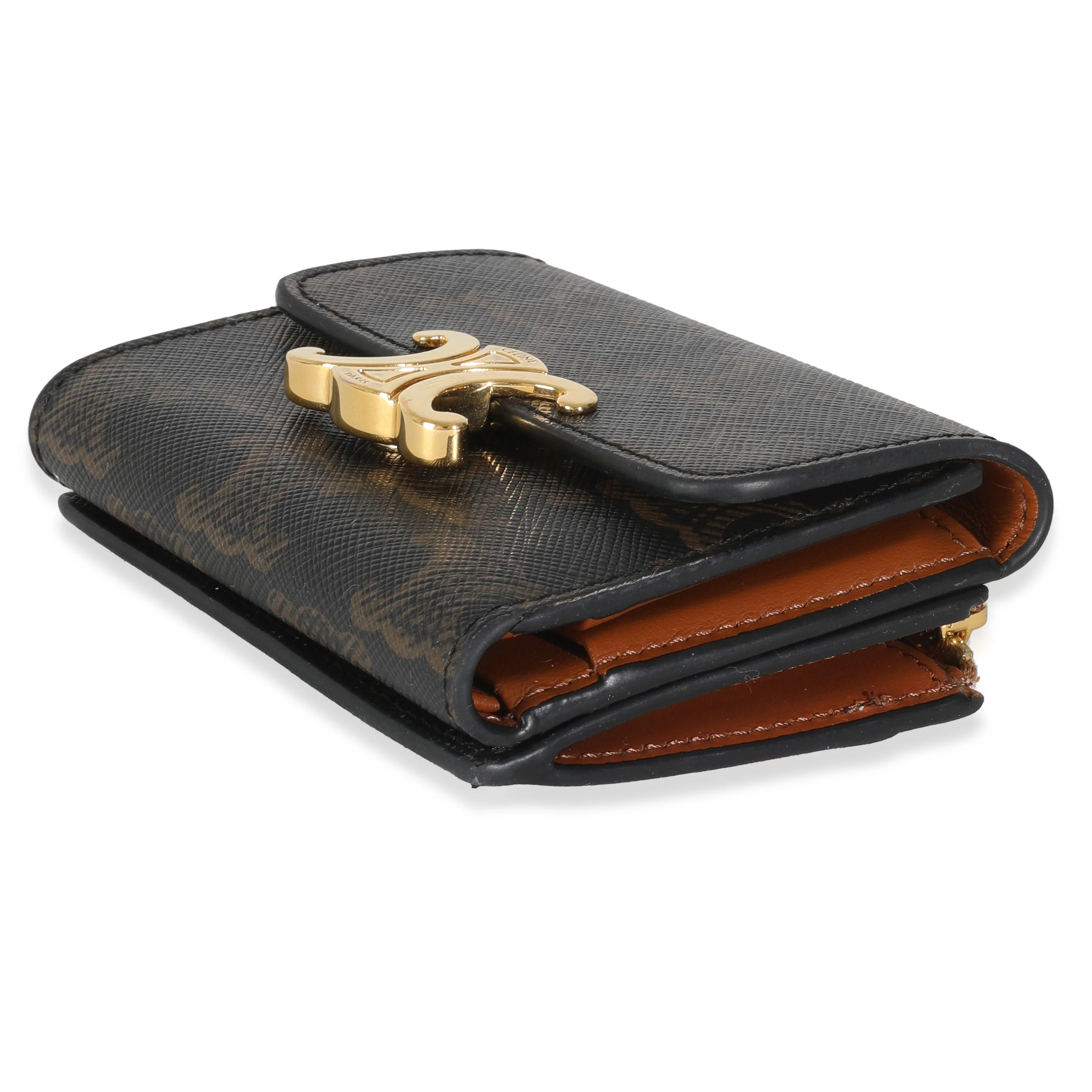 Tan Triomphe Canvas Coin Compact Wallet - Image 5