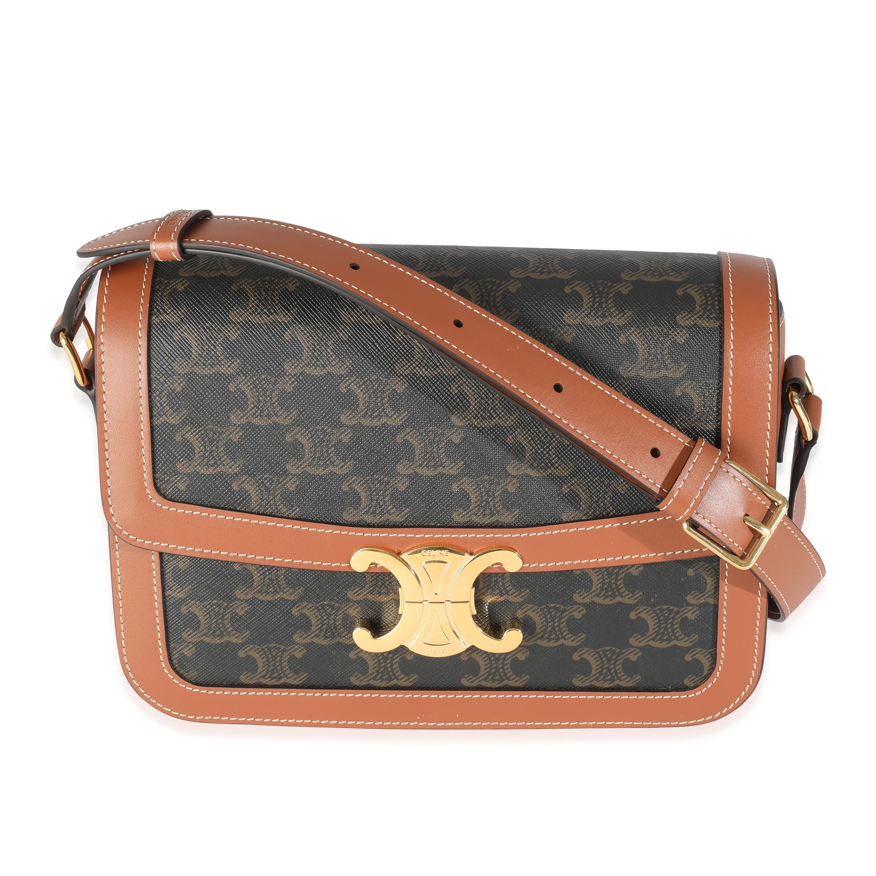 Tan Calfskin Triomphe Canvas Medium Triomphe Bag
