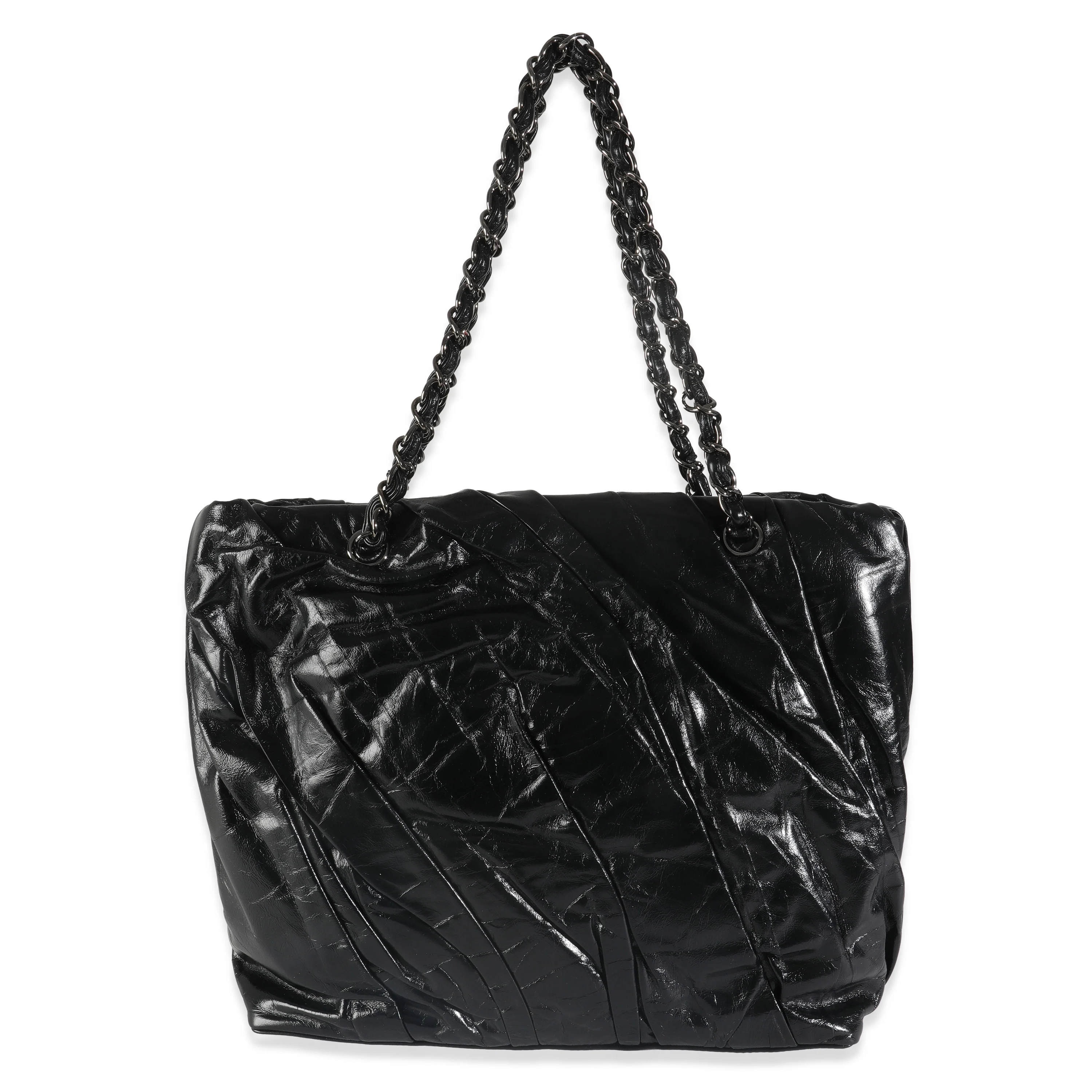 Black Glazed Calfskin Large Twisted Tote - Image 4