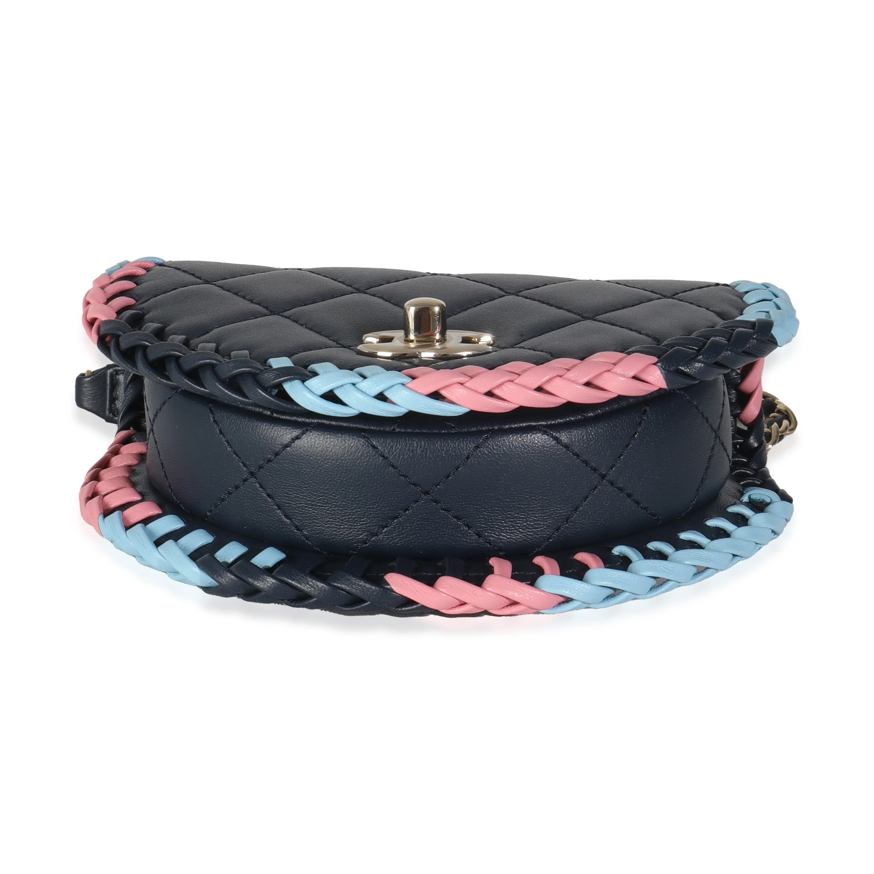 Navy Quilted Lambskin Braided Mini Messenger Flap Bag - Image 5