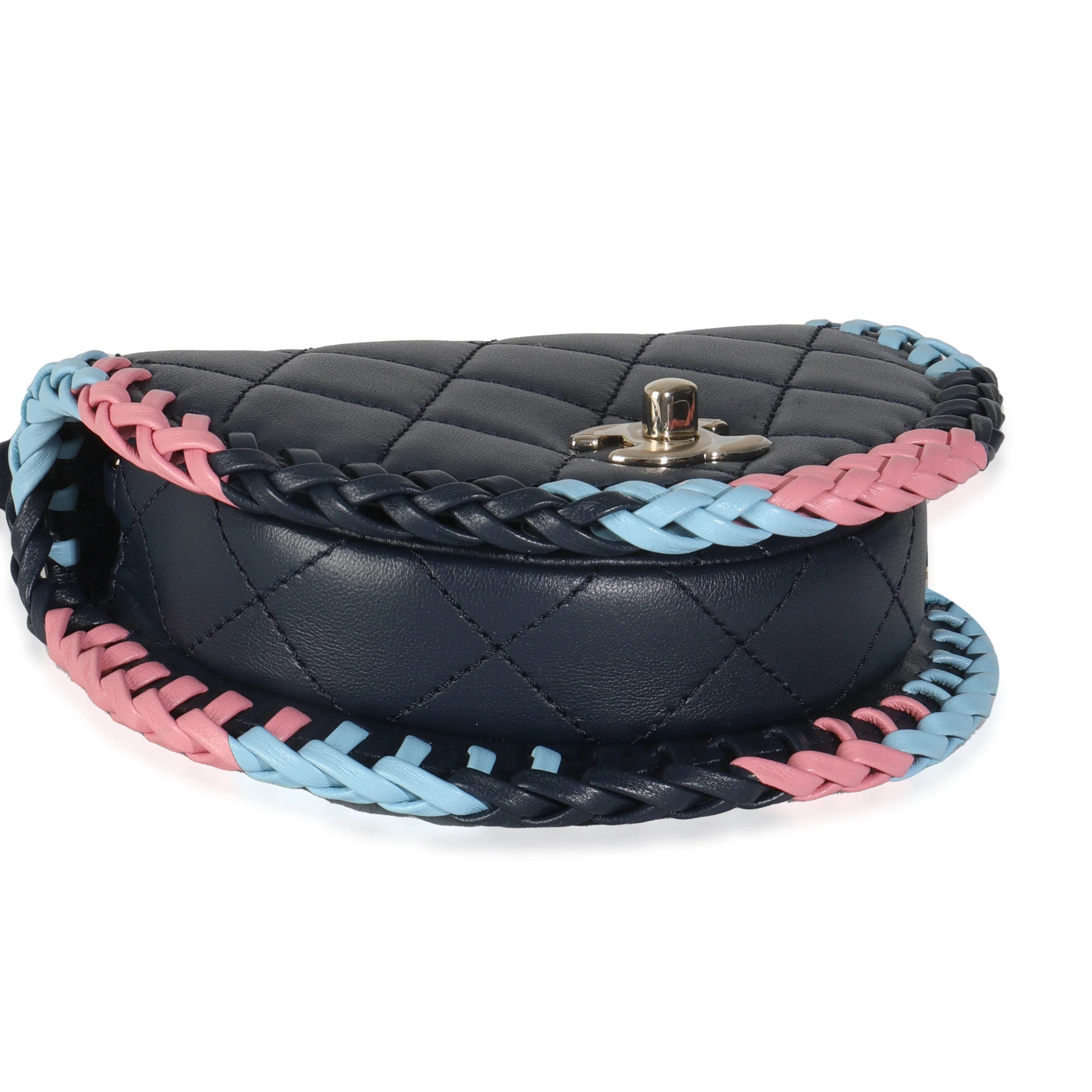 Navy Quilted Lambskin Braided Mini Messenger Flap Bag - Image 6