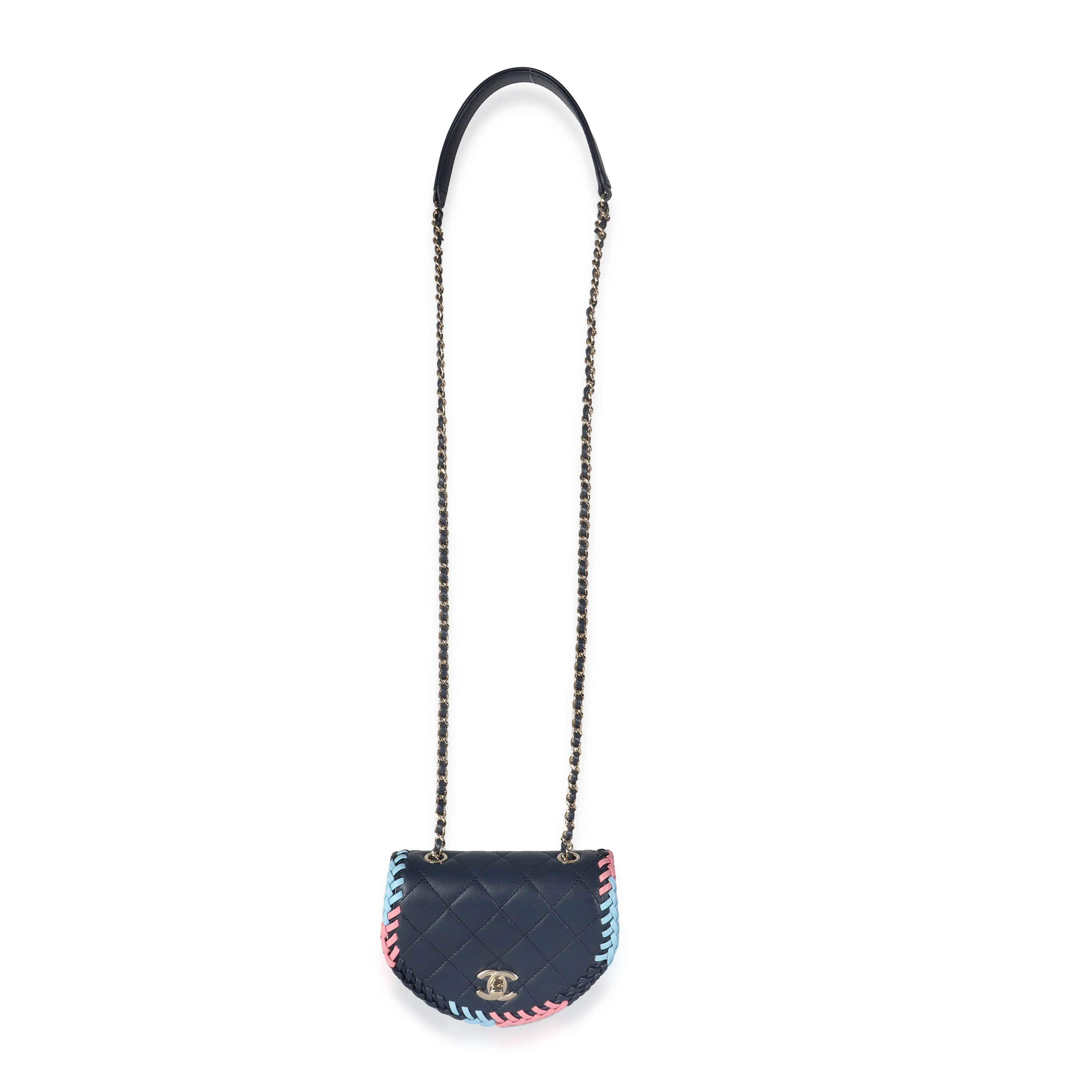 Navy Quilted Lambskin Braided Mini Messenger Flap Bag - Image 8