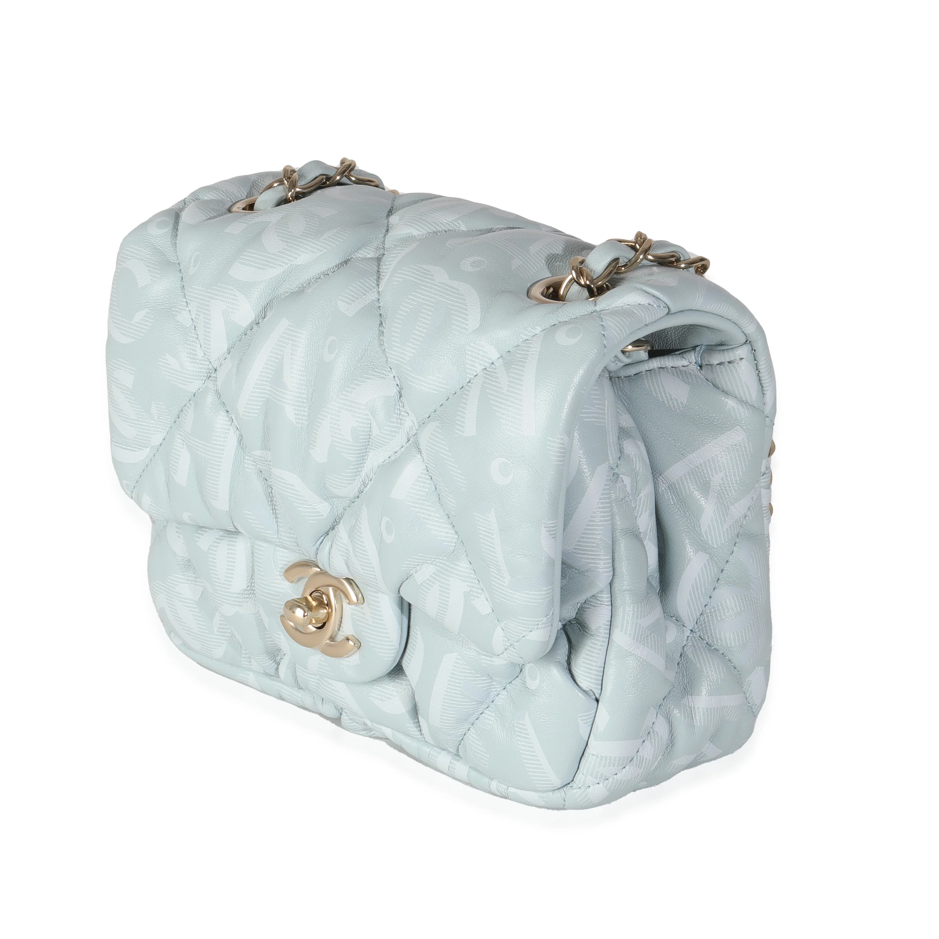 Light Blue Puffy Lambskin Logo Mini Flap Bag - Image 2