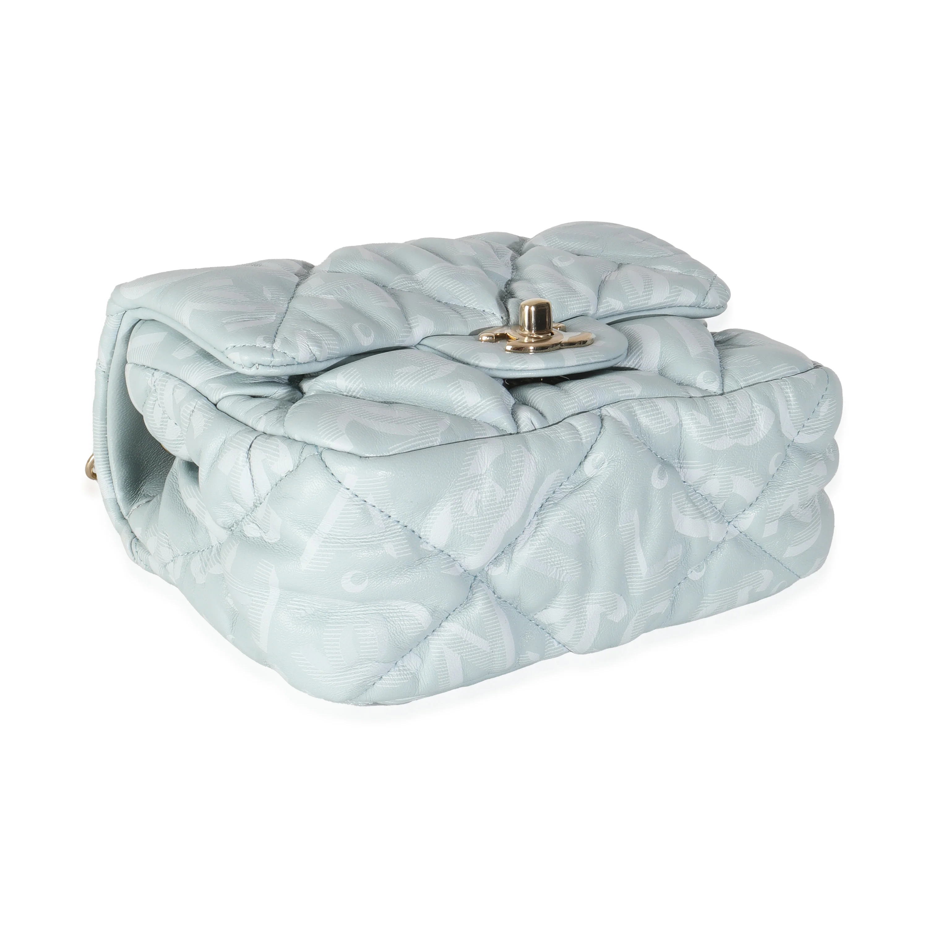 Light Blue Puffy Lambskin Logo Mini Flap Bag - Image 6